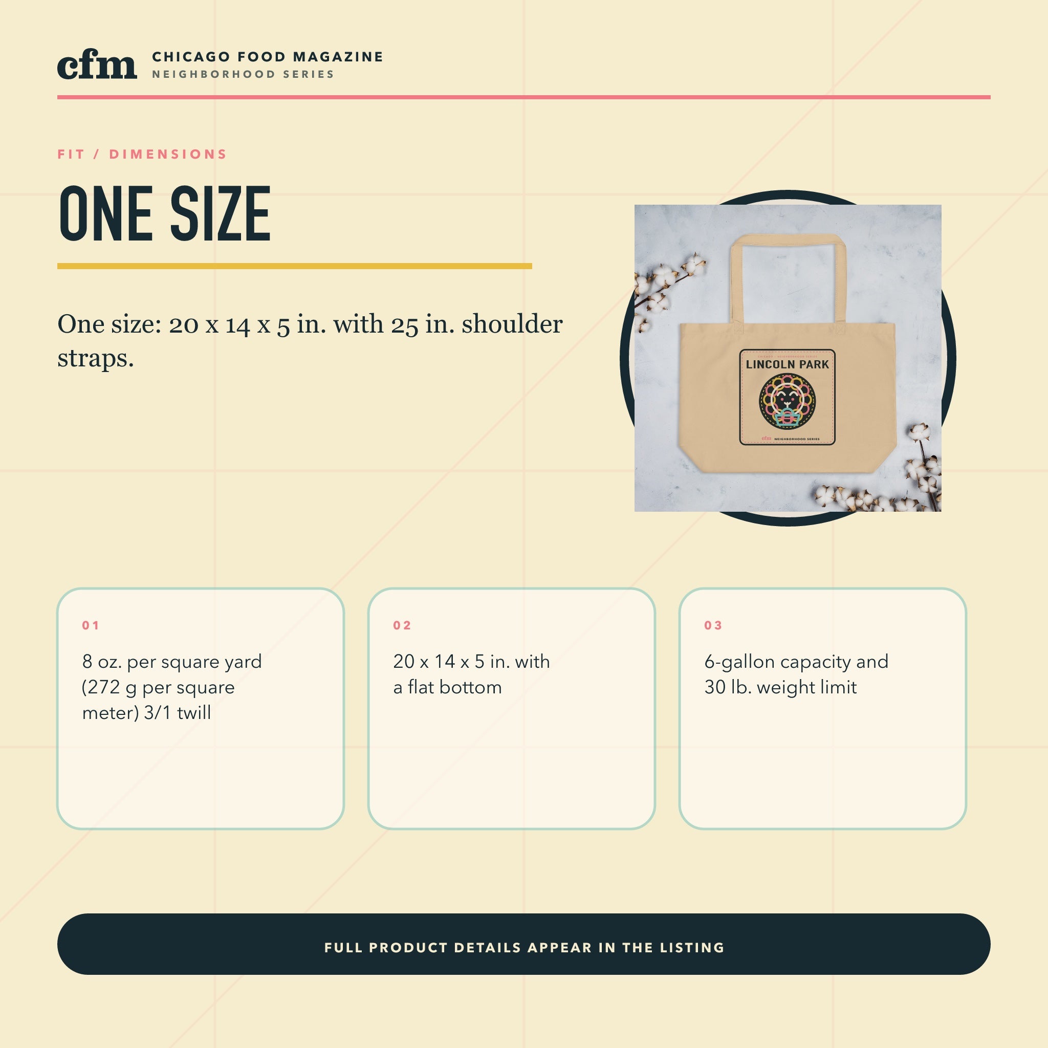 Lincoln Park organic market tote, size, fit, and dimensions guide