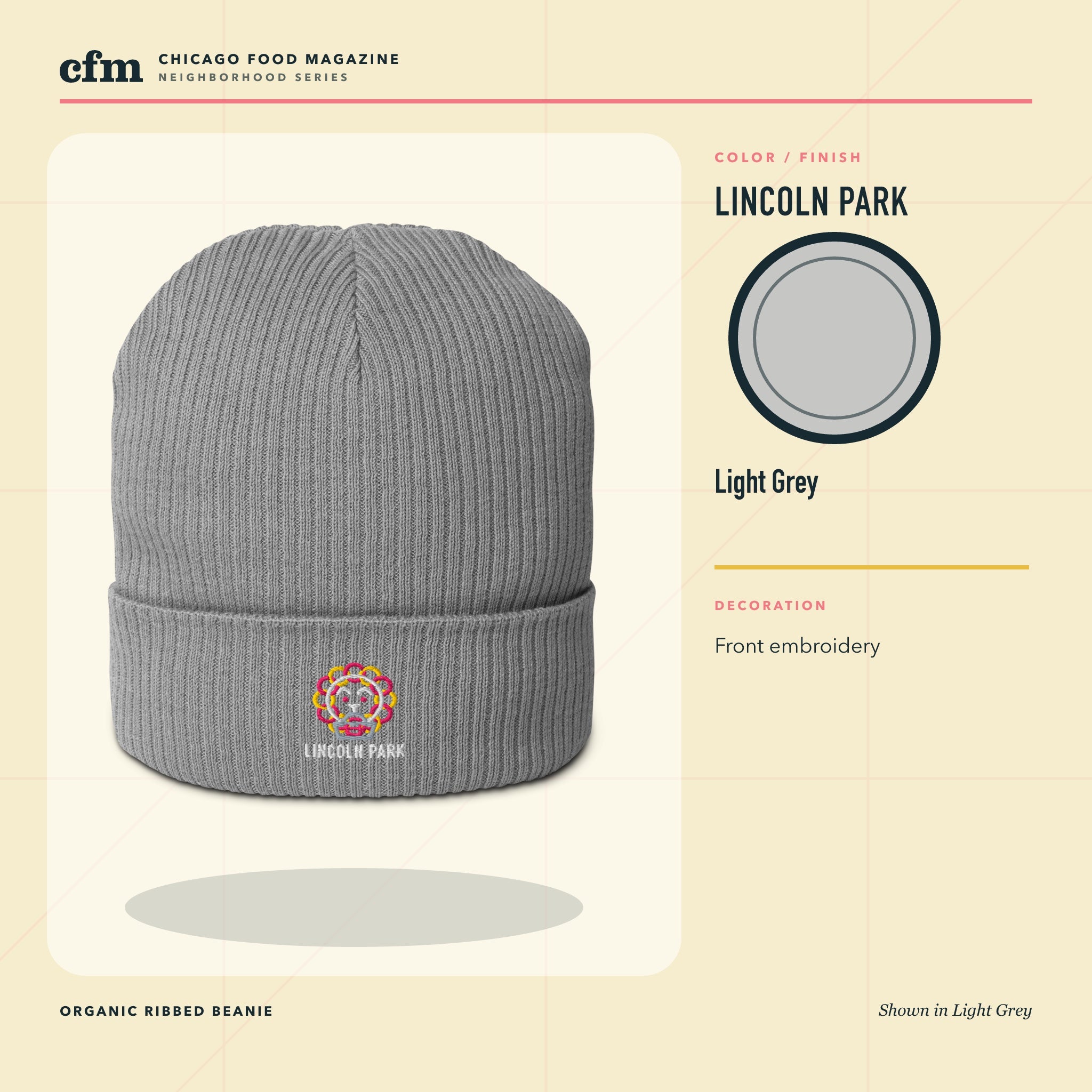 Lincoln Park organic ribbed beanie, Light Grey color and finish