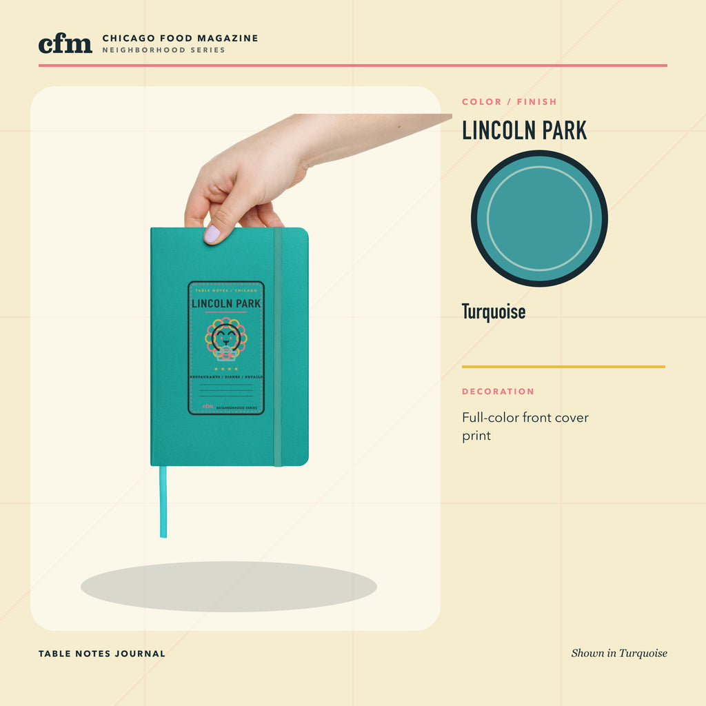 Lincoln Park table notes journal, Turquoise color and finish