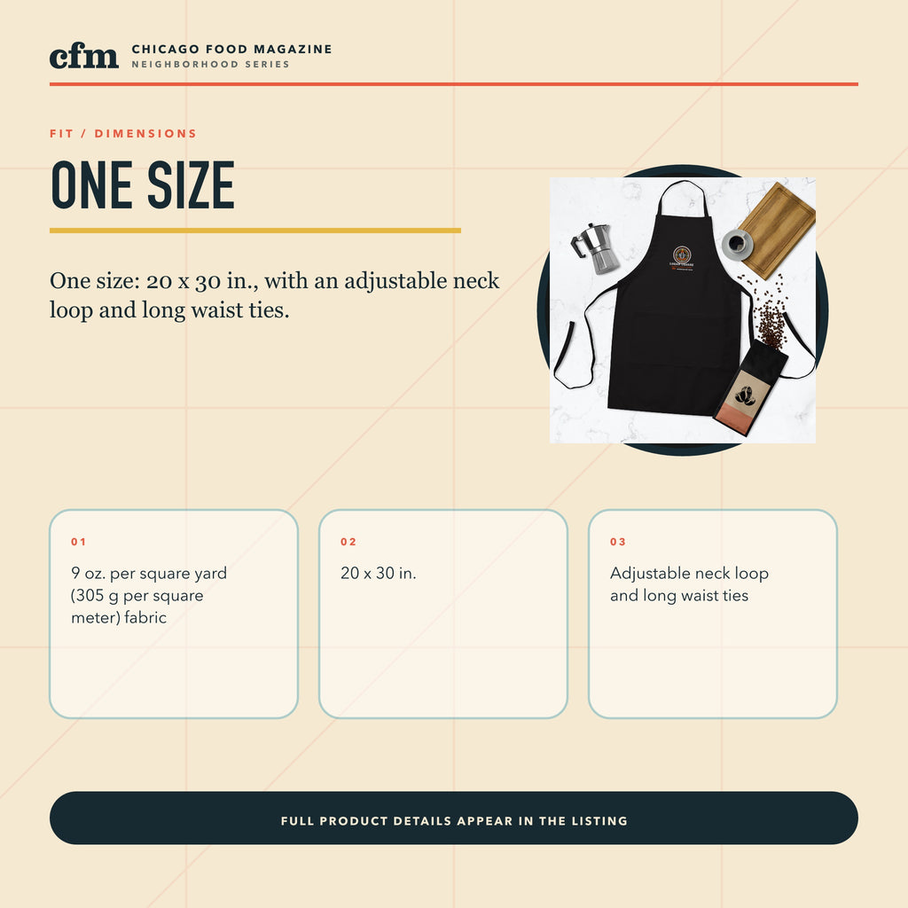 Logan Square chef apron, size, fit, and dimensions guide