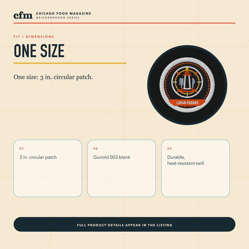 Logan Square embroidered patch, size, fit, and dimensions guide