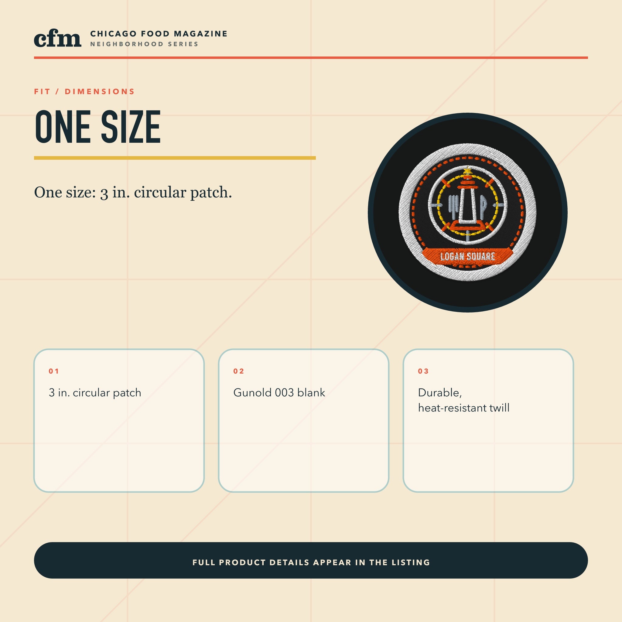 Logan Square embroidered patch, size, fit, and dimensions guide