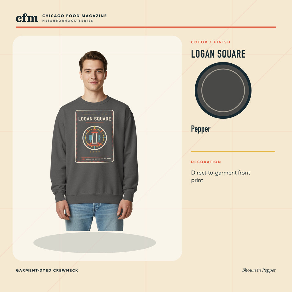 Logan Square garment-dyed crewneck, Pepper color and finish