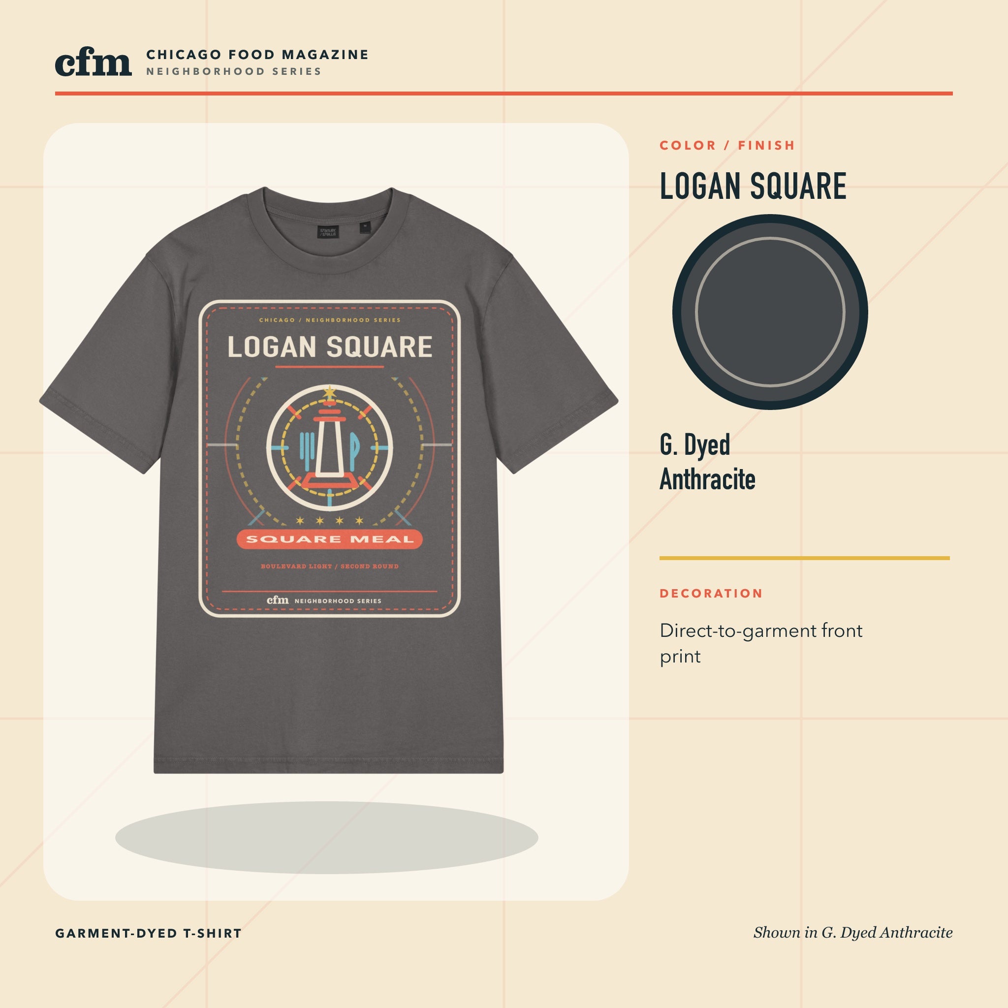 Logan Square garment-dyed t-shirt, G. Dyed Anthracite color and finish