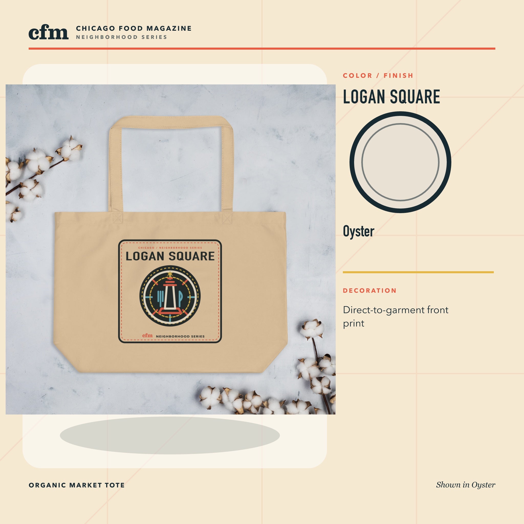 Logan Square organic market tote, Oyster color and finish