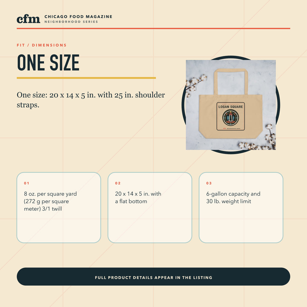 Logan Square organic market tote, size, fit, and dimensions guide