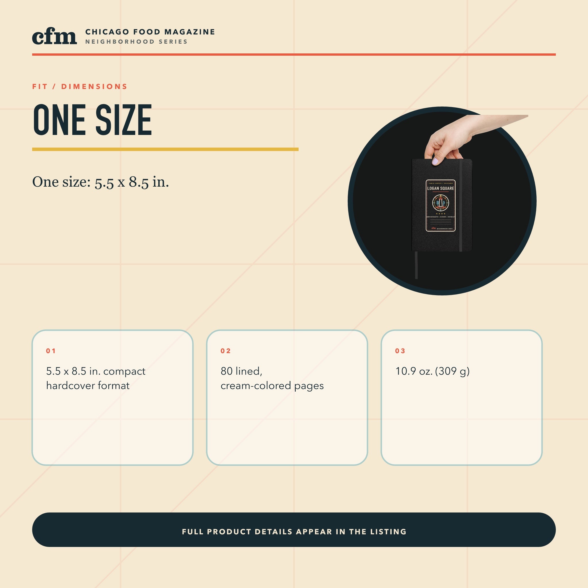 Logan Square table notes journal, size, fit, and dimensions guide