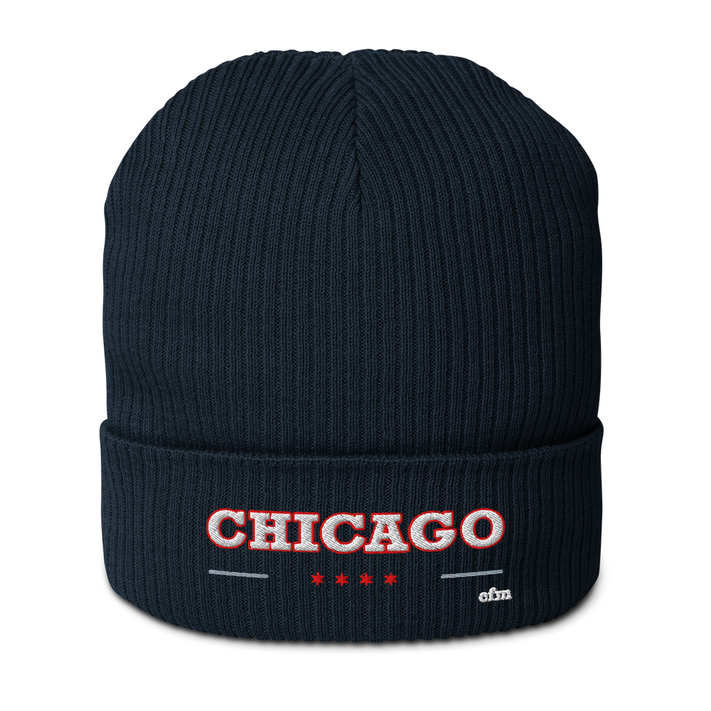 Chicago Collegiate organic ribbed beanie in Oxford Navy, primary view