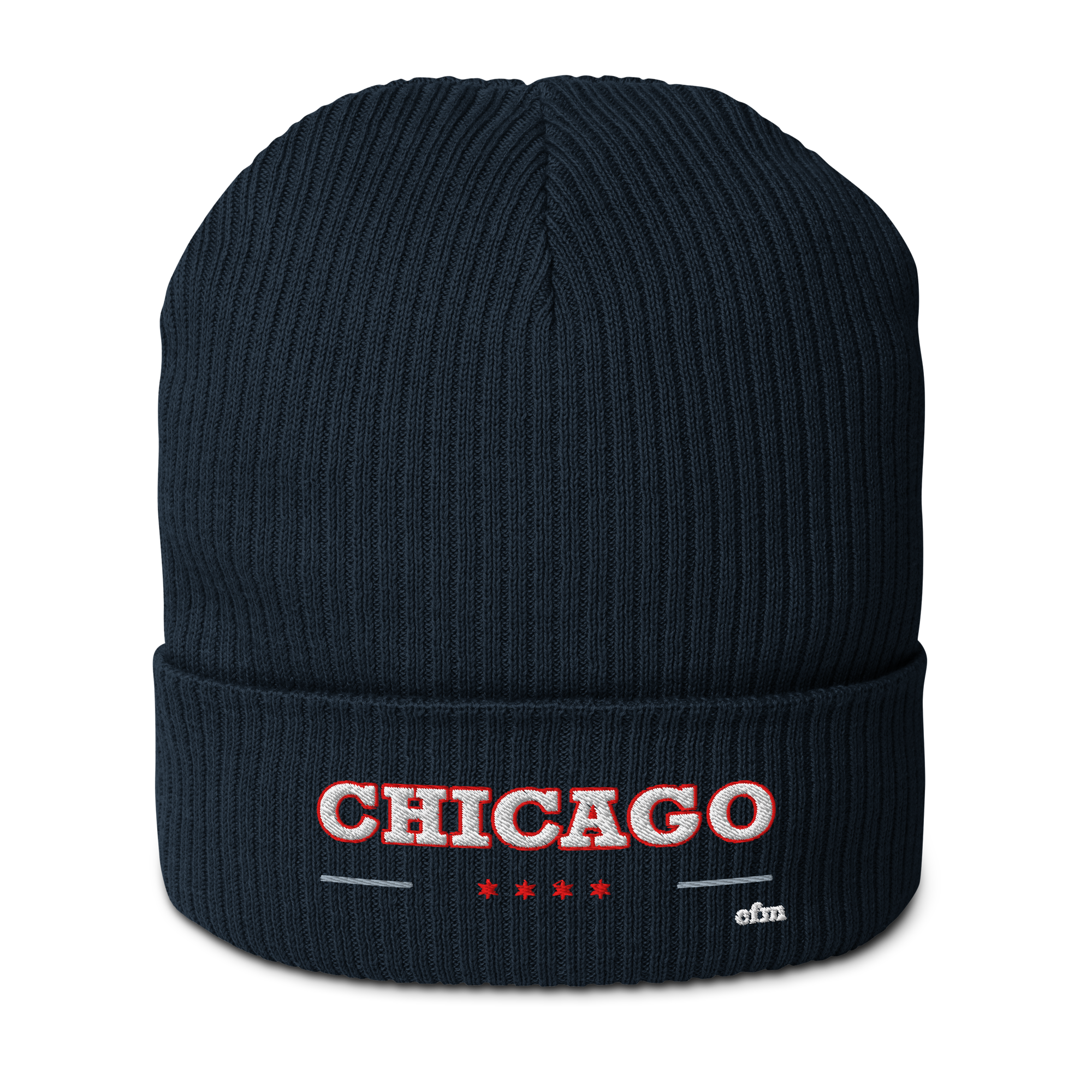 Chicago Collegiate organic ribbed beanie in Oxford Navy, primary view