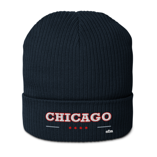 Chicago Collegiate organic ribbed beanie in Oxford Navy, primary view