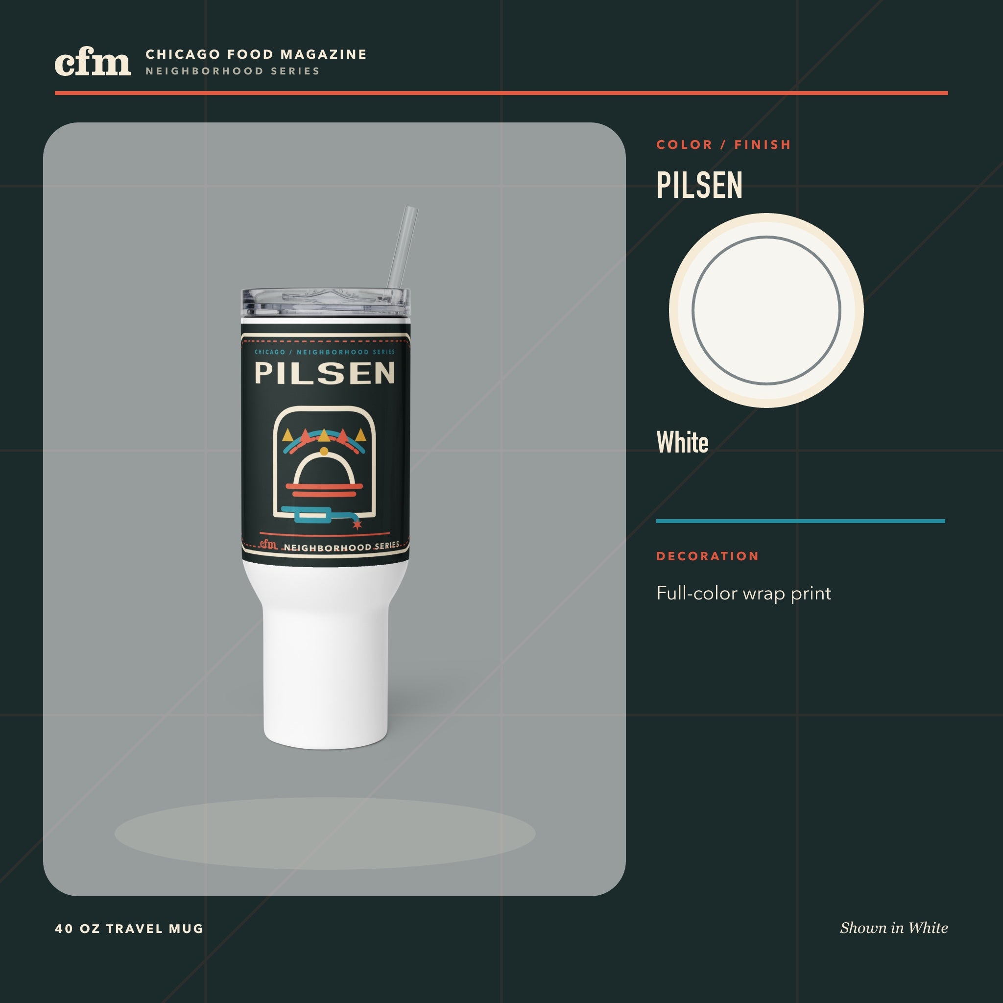 Pilsen 40 oz travel mug, White color and finish