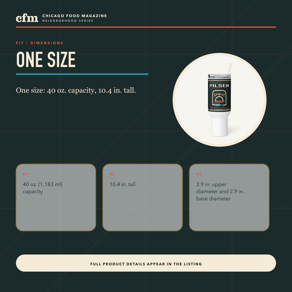 Pilsen 40 oz travel mug, size, fit, and dimensions guide