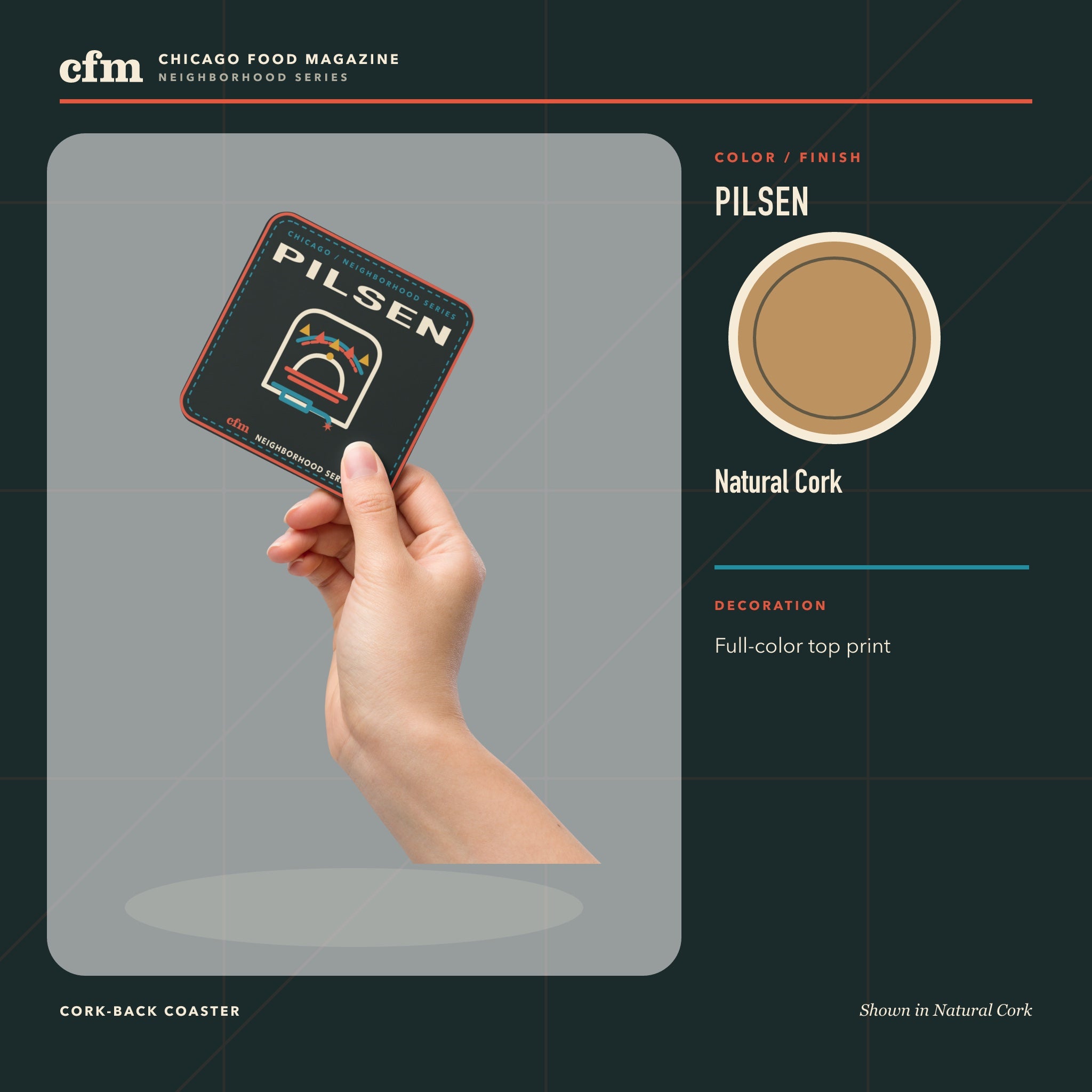 Pilsen cork-back coaster, Natural Cork color and finish