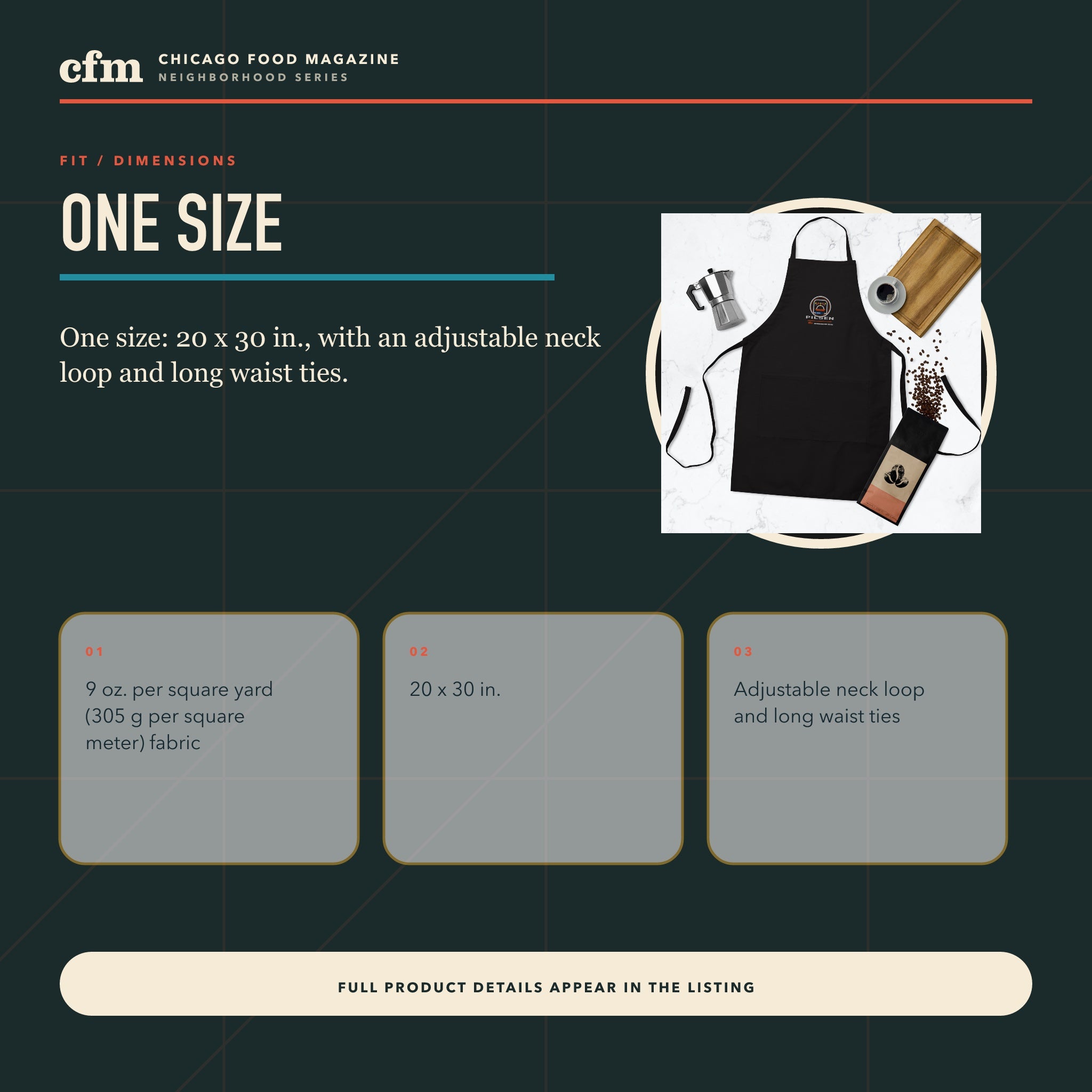 Pilsen chef apron, size, fit, and dimensions guide