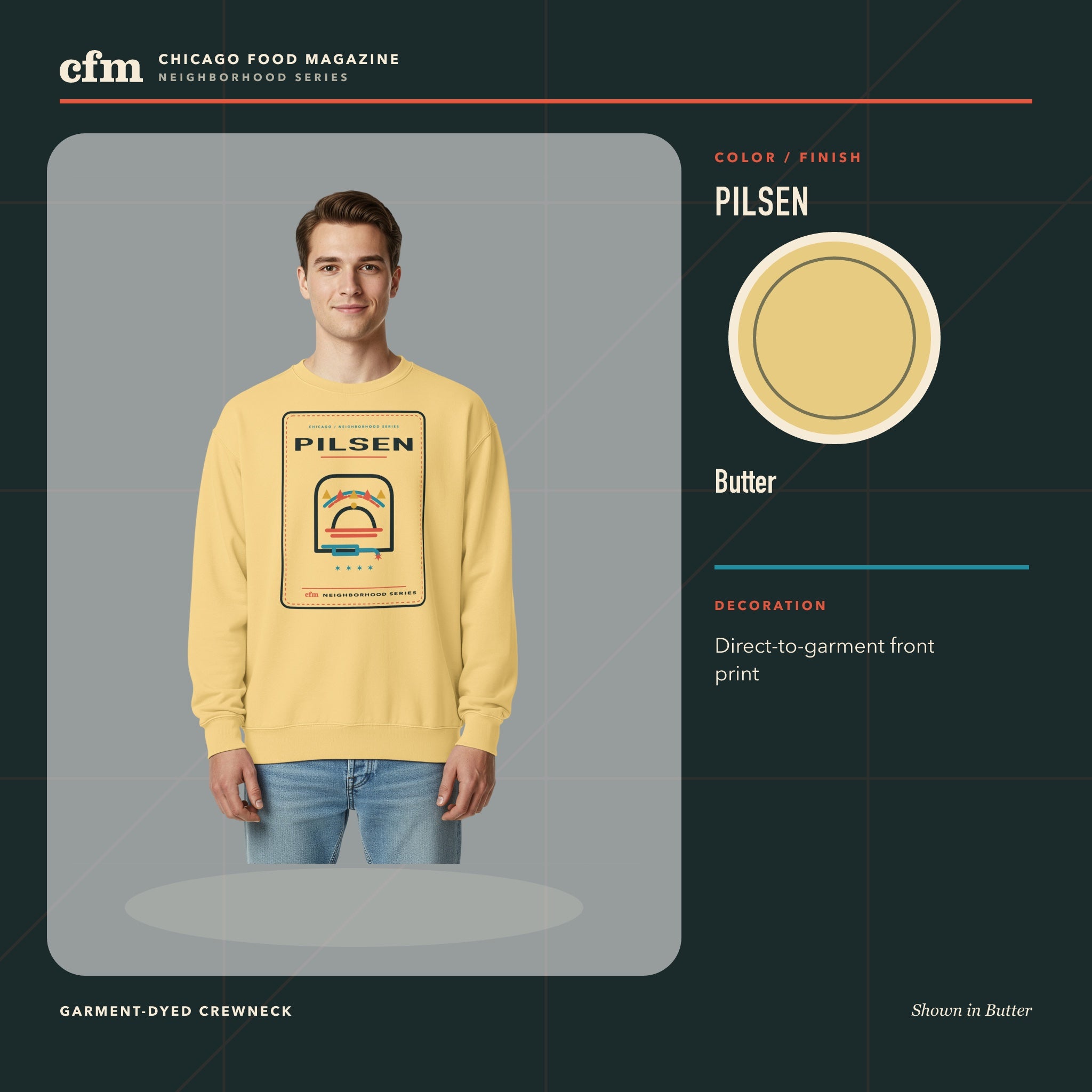 Pilsen garment-dyed crewneck, Butter color and finish