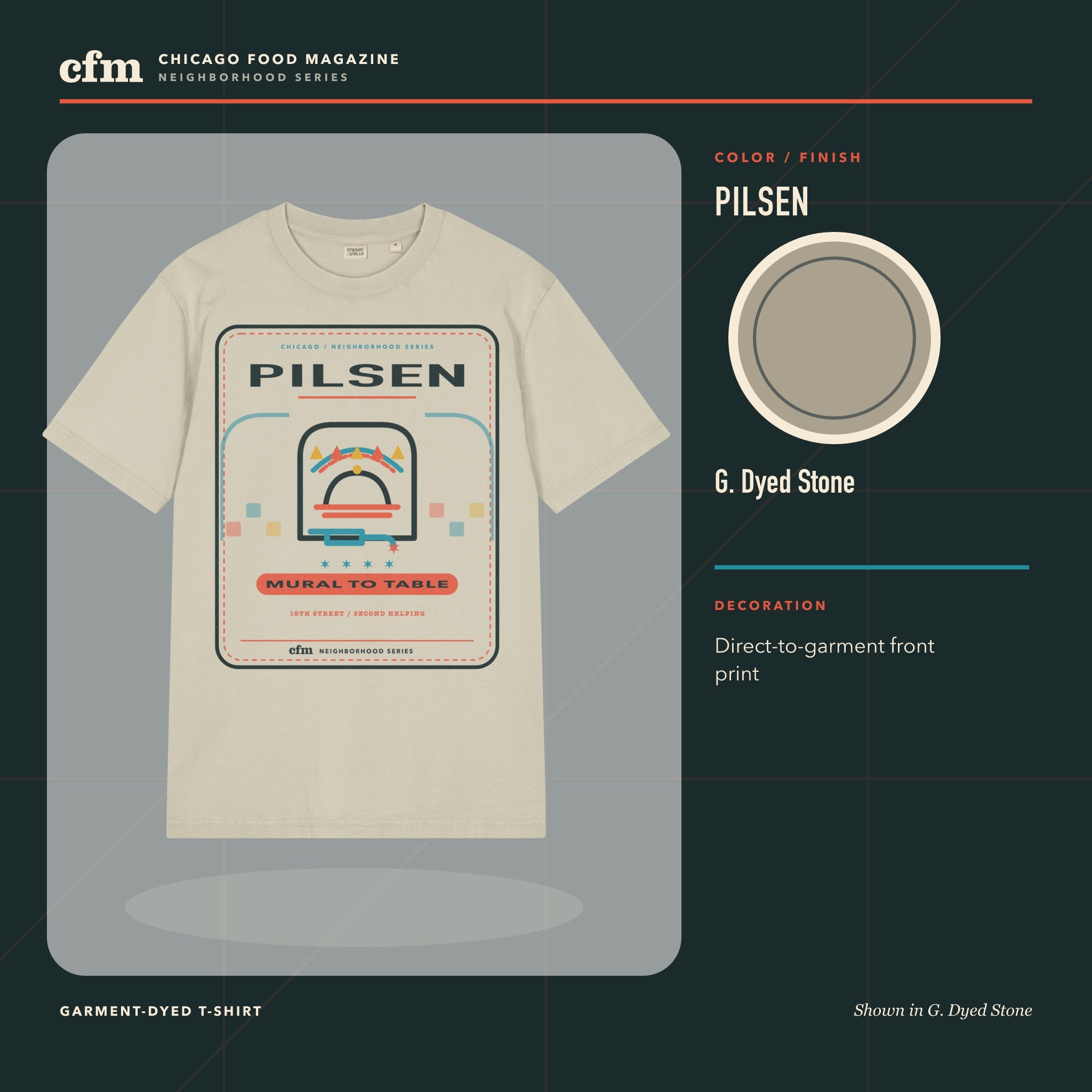 Pilsen garment-dyed t-shirt, G. Dyed Stone color and finish