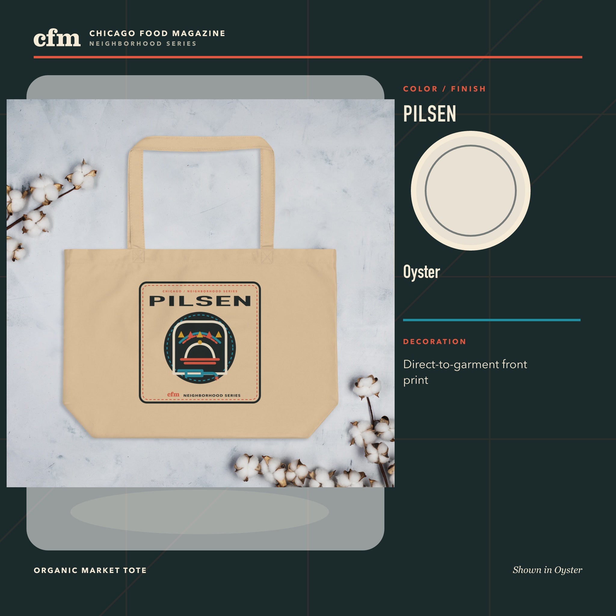 Pilsen organic market tote, Oyster color and finish