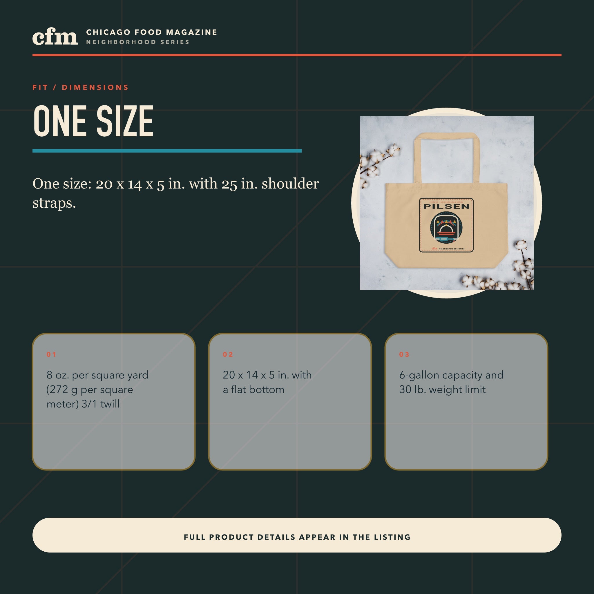 Pilsen organic market tote, size, fit, and dimensions guide