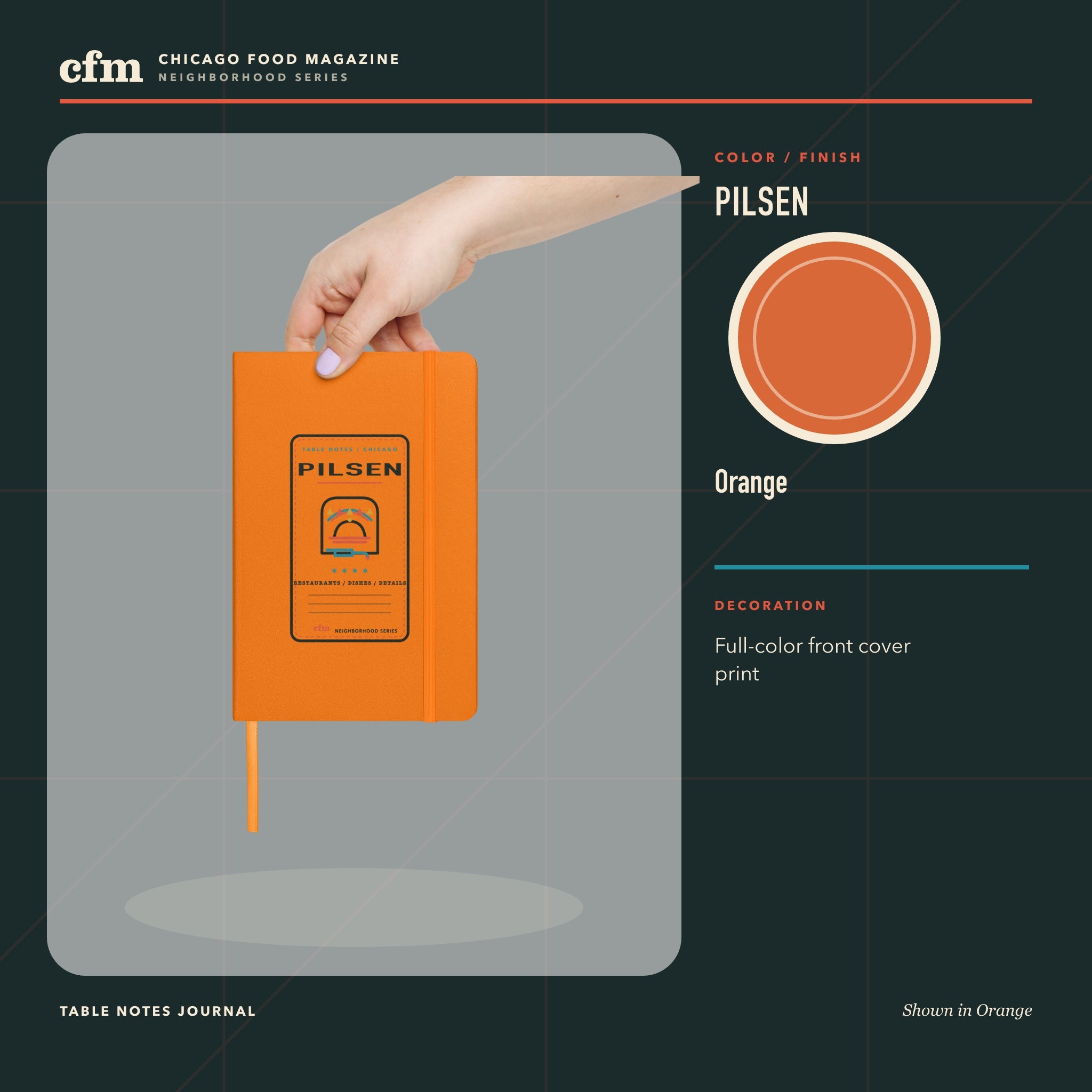 Pilsen table notes journal, Orange color and finish