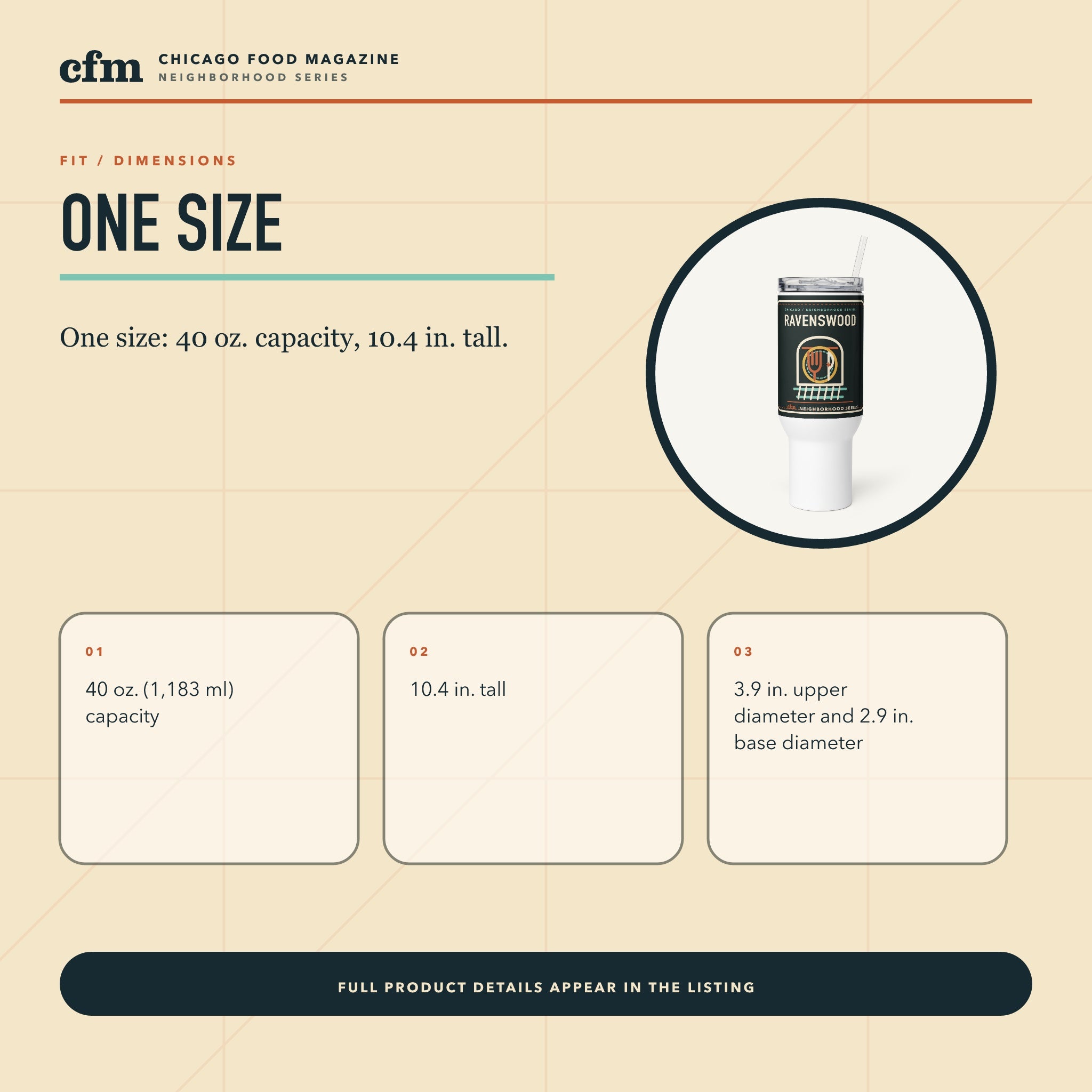 Ravenswood 40 oz travel mug, size, fit, and dimensions guide