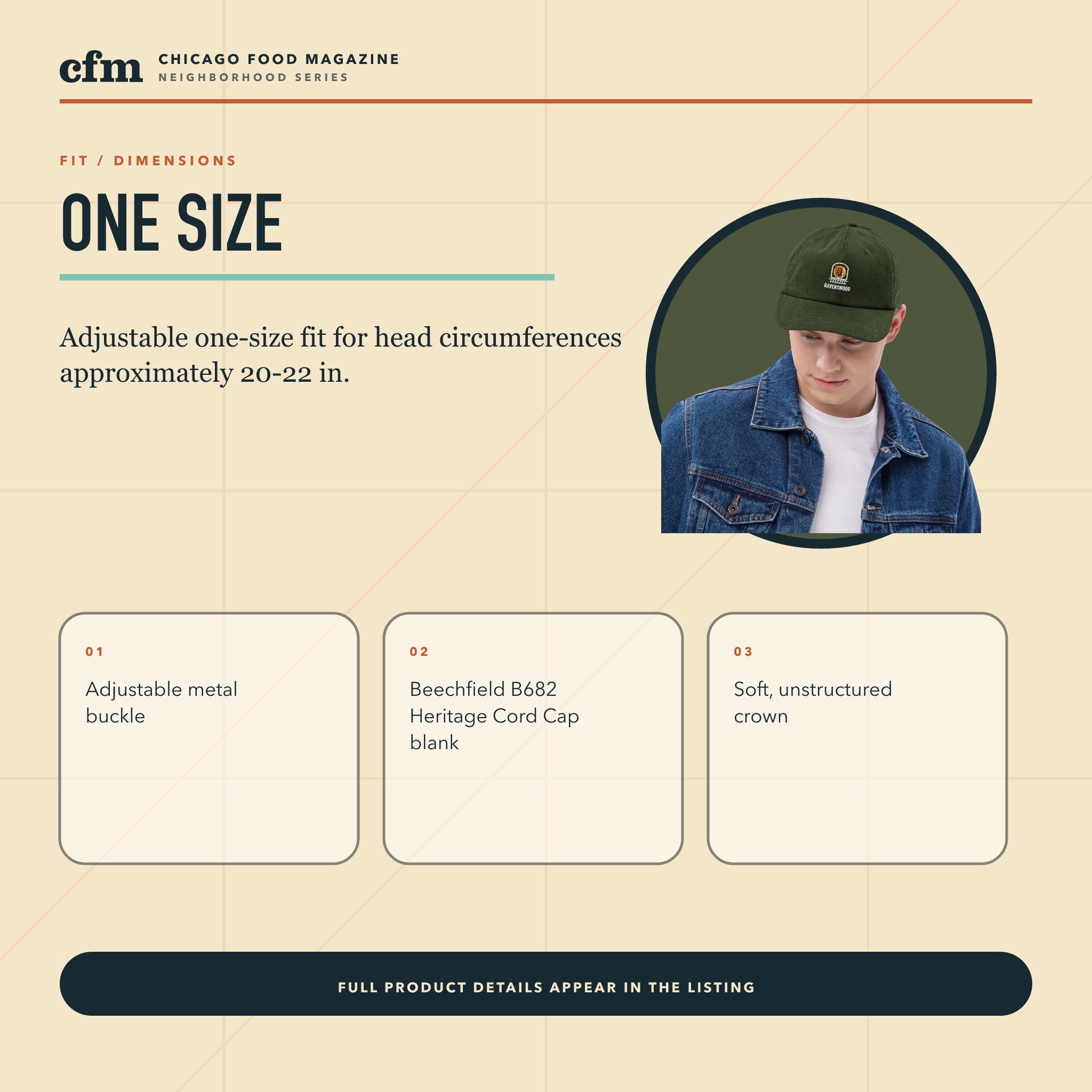 Ravenswood corduroy cap, size, fit, and dimensions guide