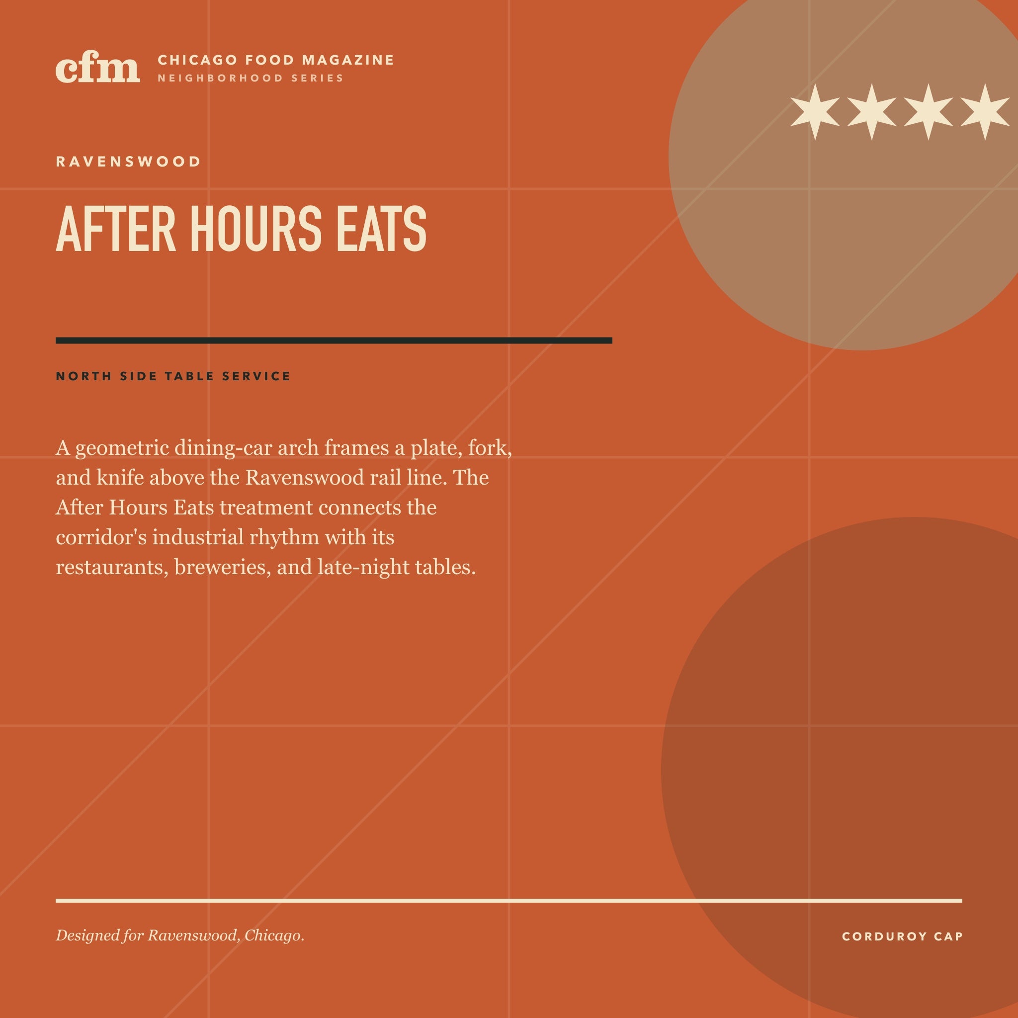Ravenswood corduroy cap, After Hours Eats design story