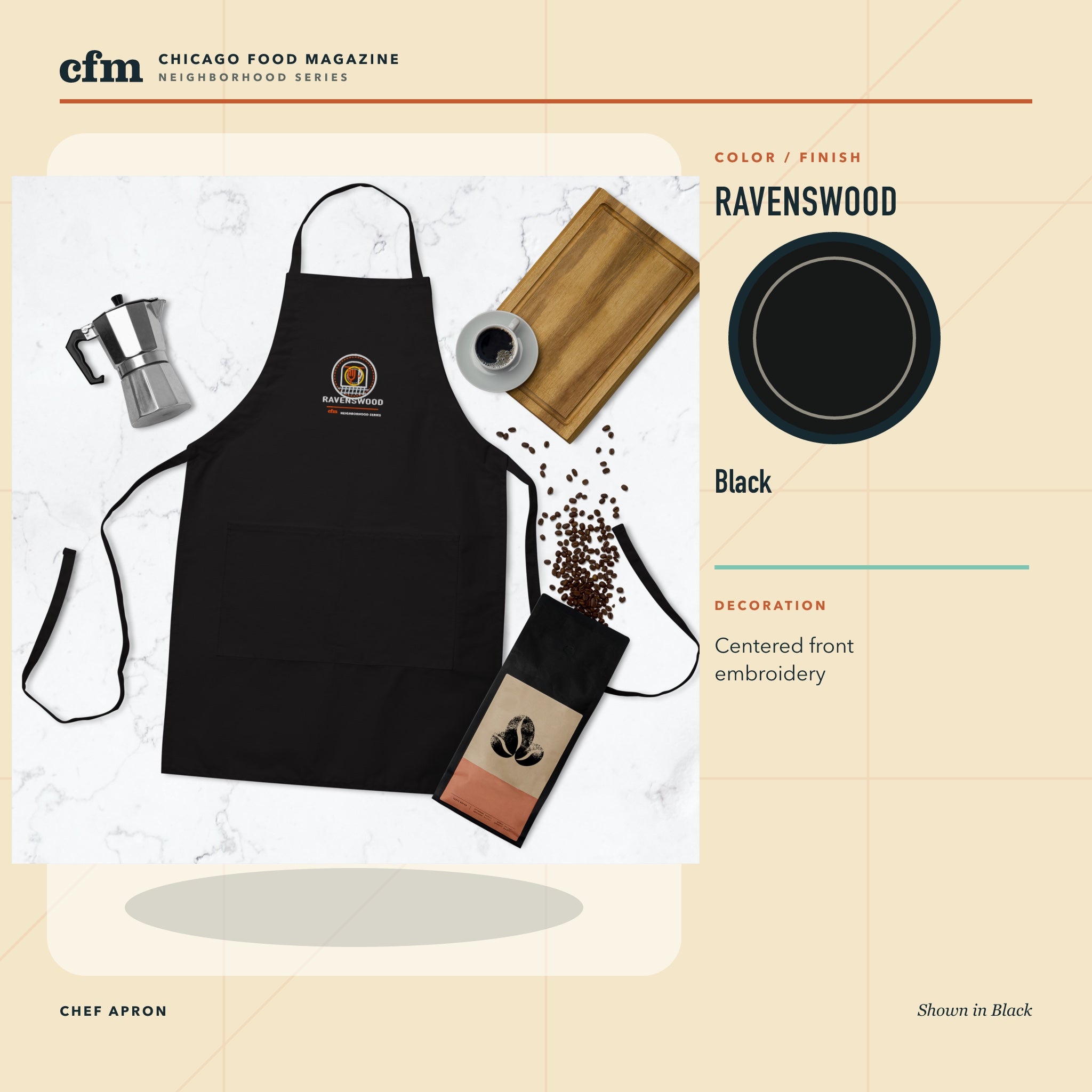 Ravenswood chef apron, Black color and finish