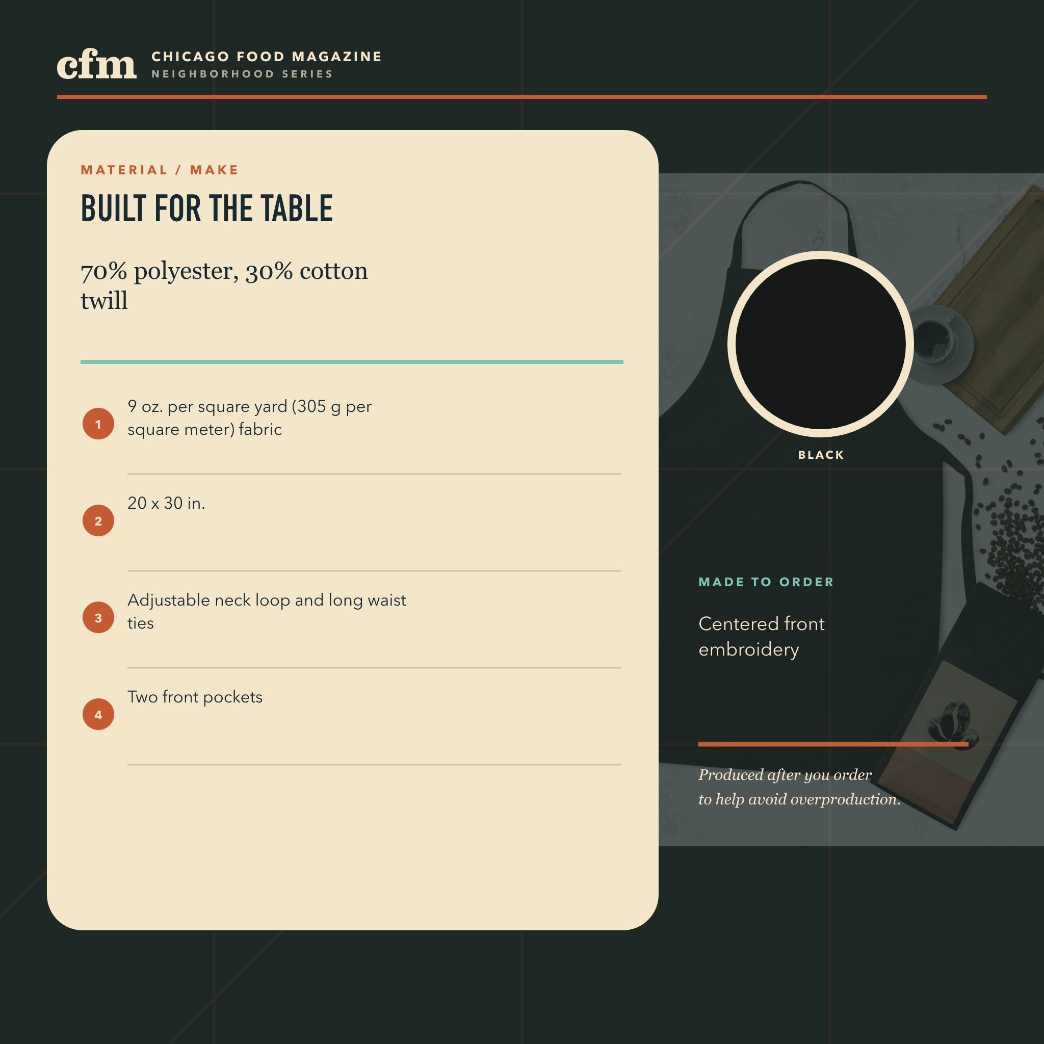 Ravenswood chef apron, materials and construction details