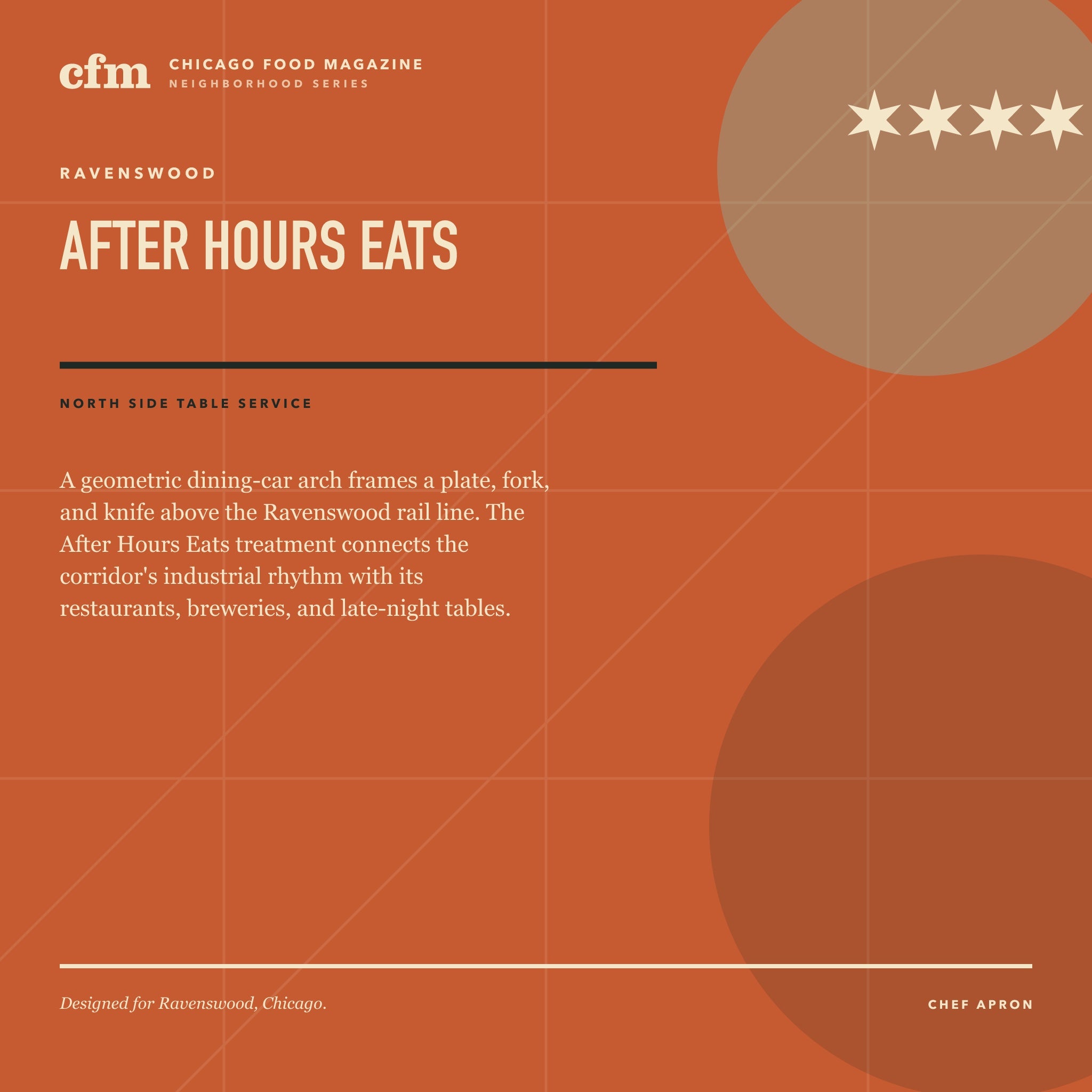 Ravenswood chef apron, After Hours Eats design story
