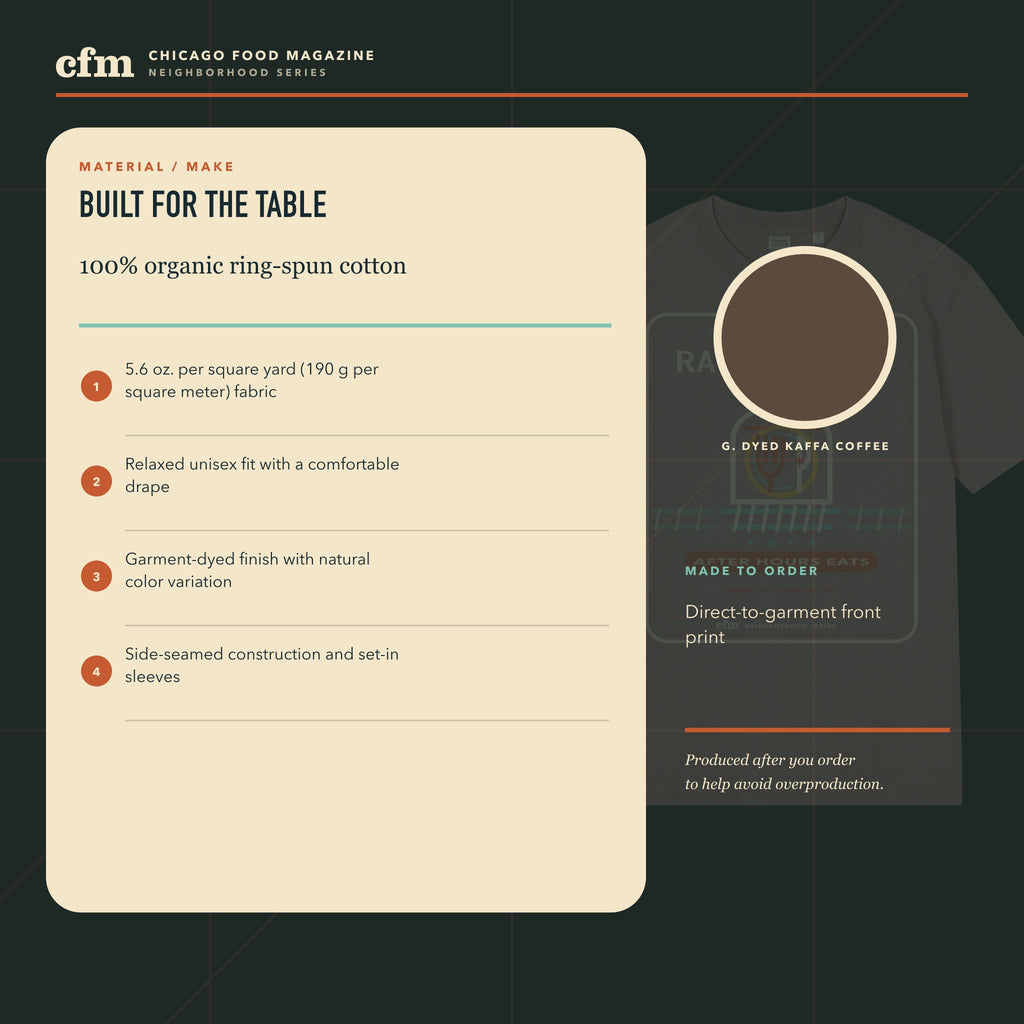 Ravenswood garment-dyed t-shirt, materials and construction details