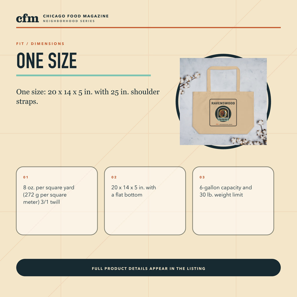 Ravenswood organic market tote, size, fit, and dimensions guide