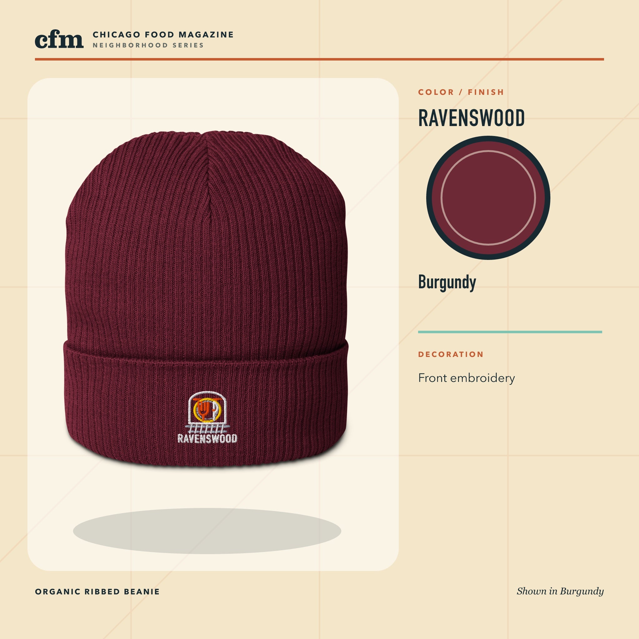 Ravenswood organic ribbed beanie, Burgundy color and finish