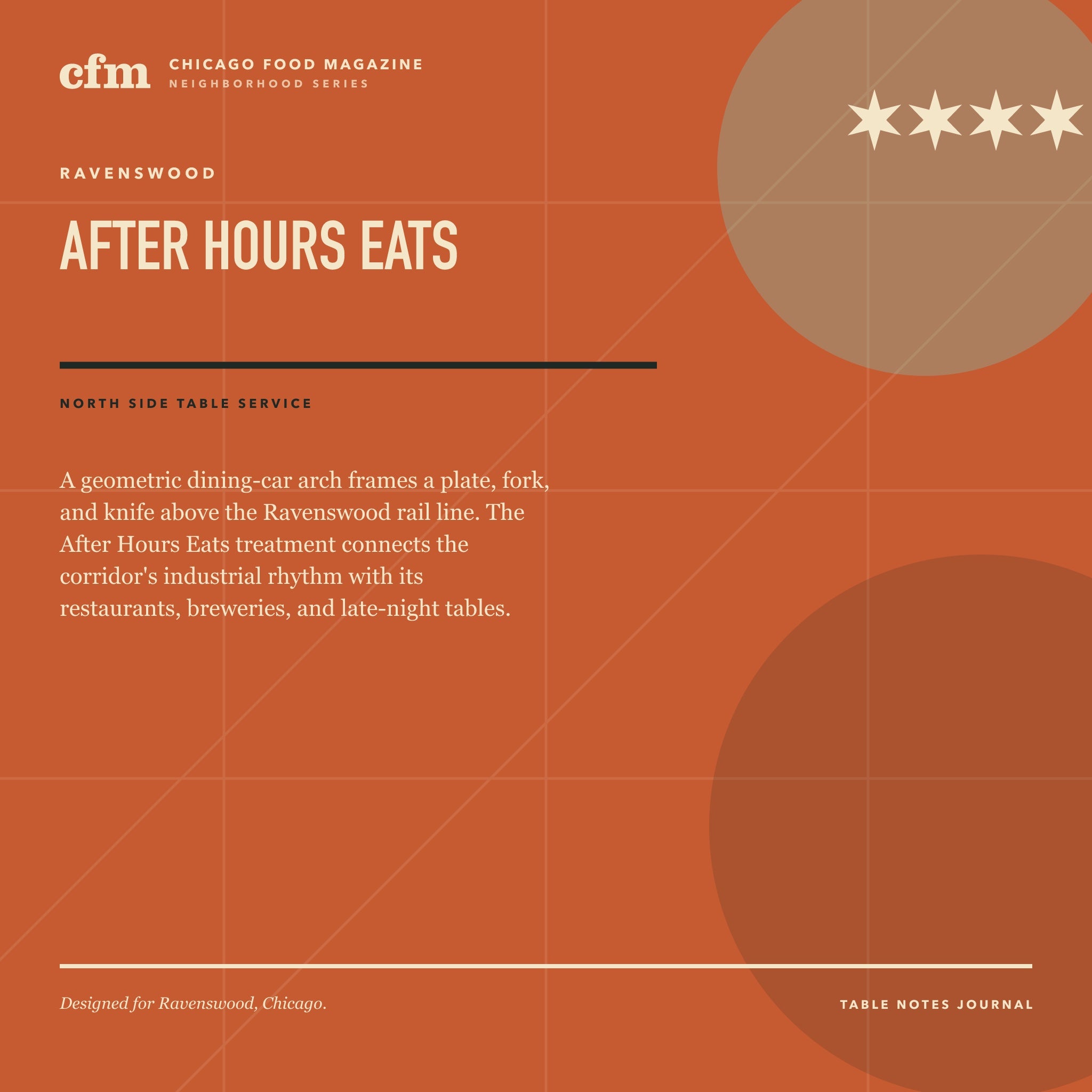 Ravenswood table notes journal, After Hours Eats design story