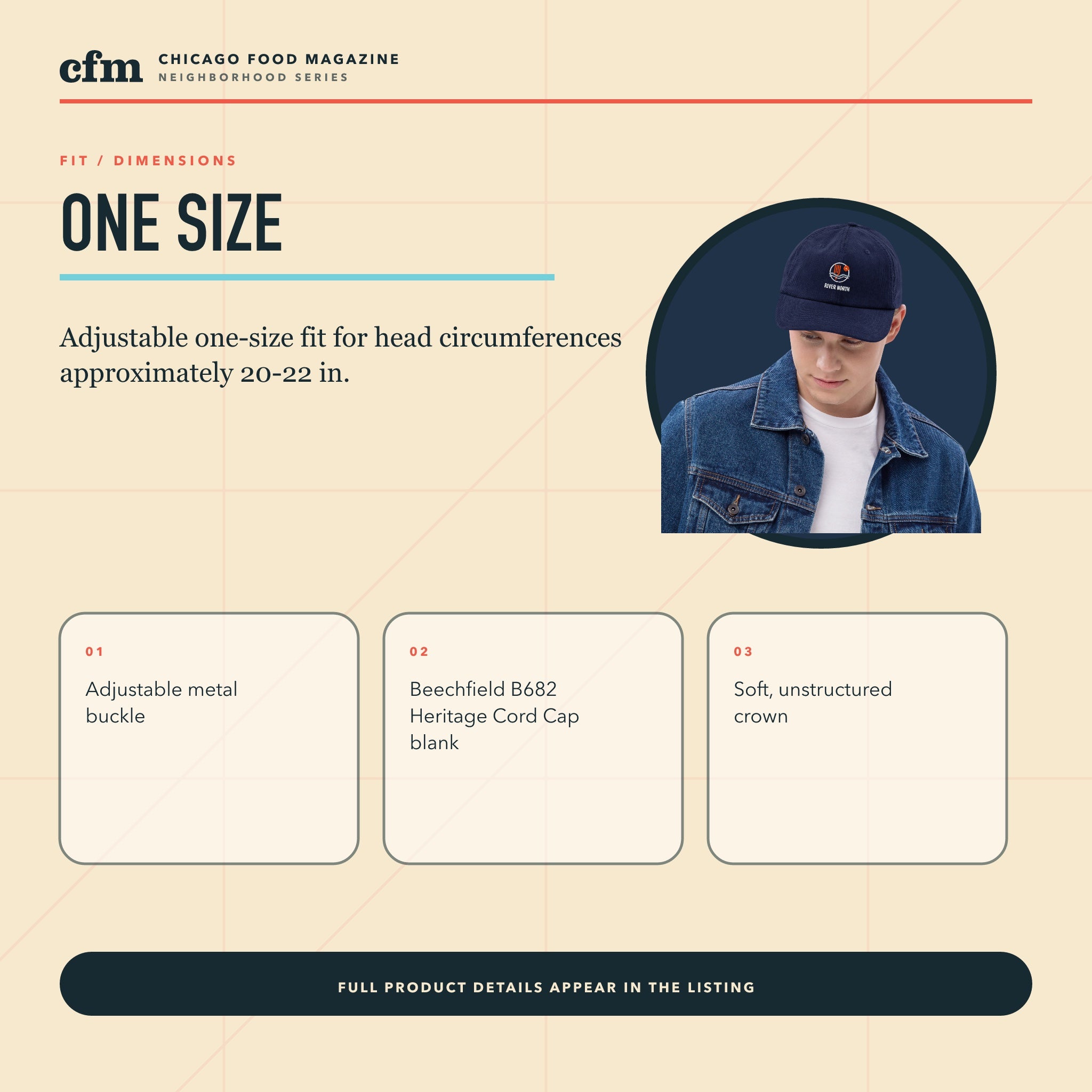 River North corduroy cap, size, fit, and dimensions guide