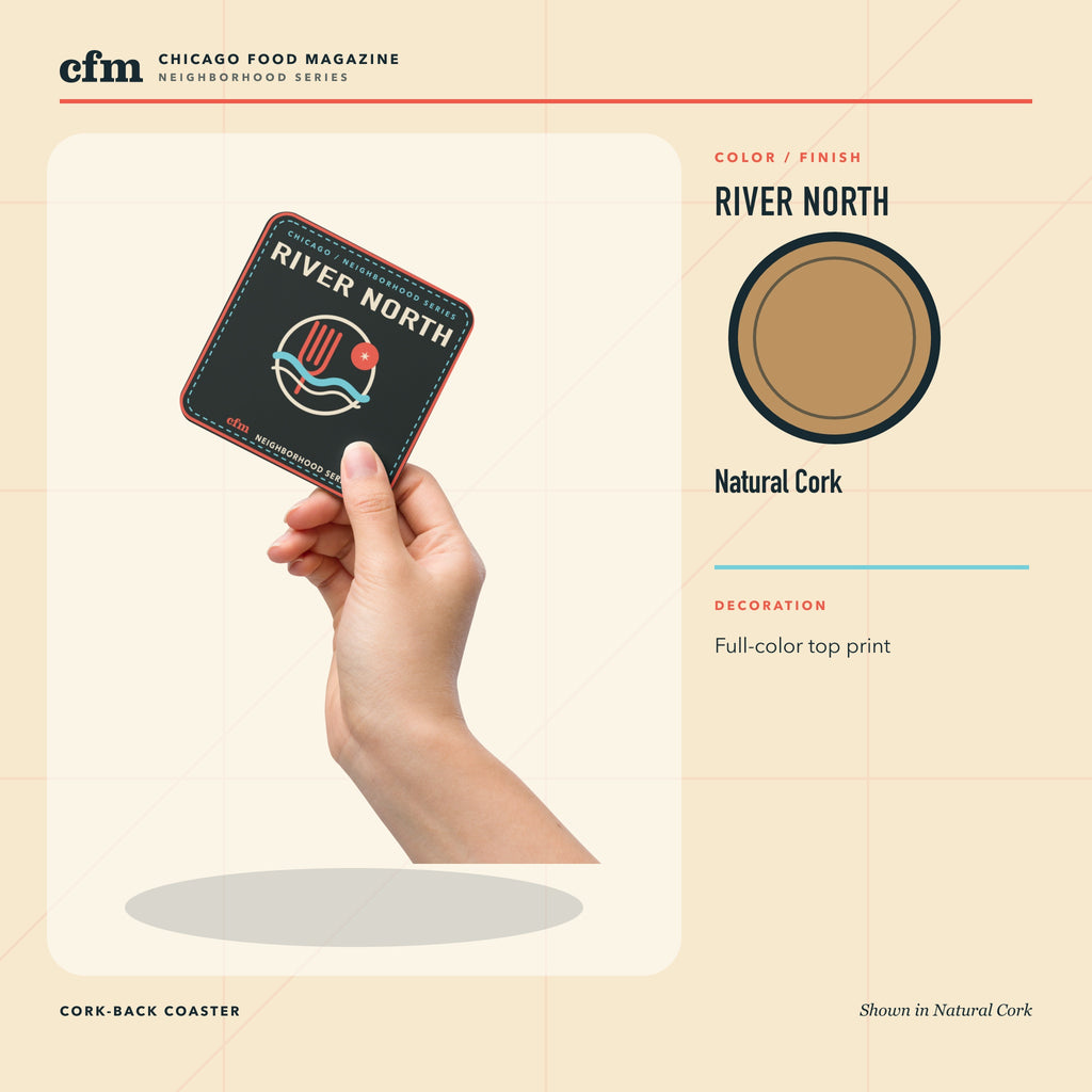 River North cork-back coaster, Natural Cork color and finish