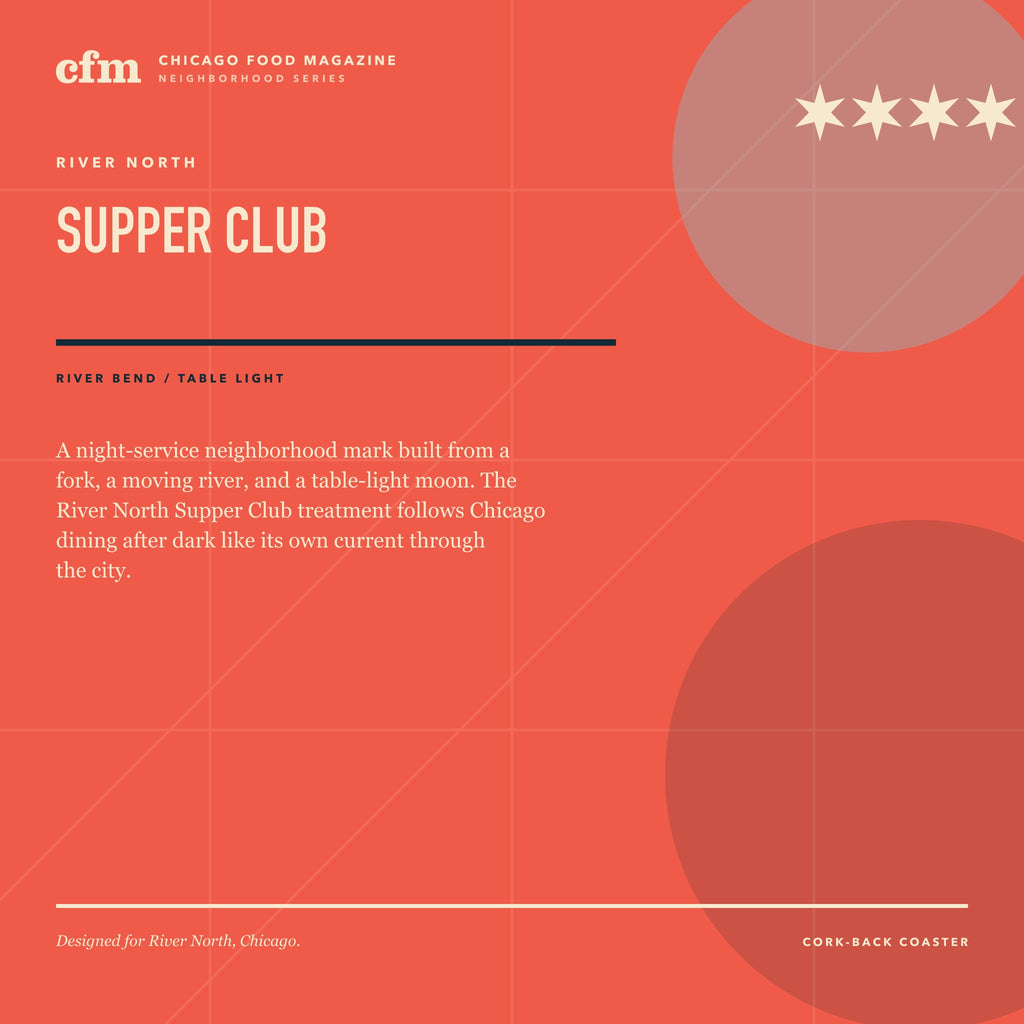 River North cork-back coaster, Supper Club design story