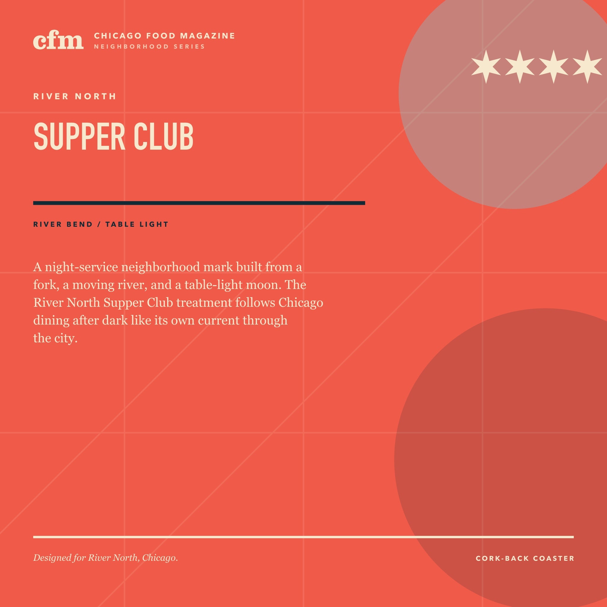 River North cork-back coaster, Supper Club design story