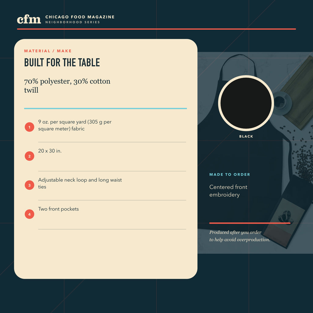 River North chef apron, materials and construction details