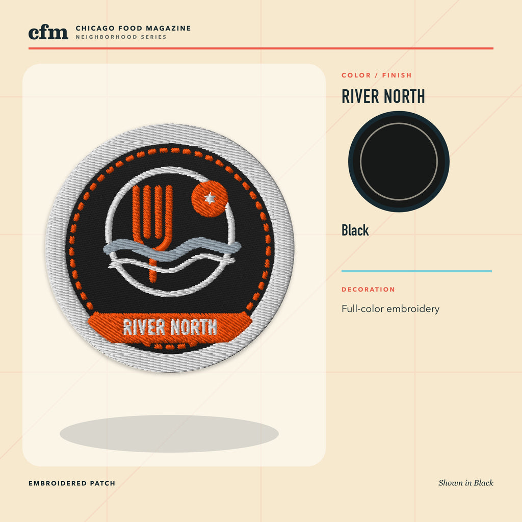River North embroidered patch, Black color and finish