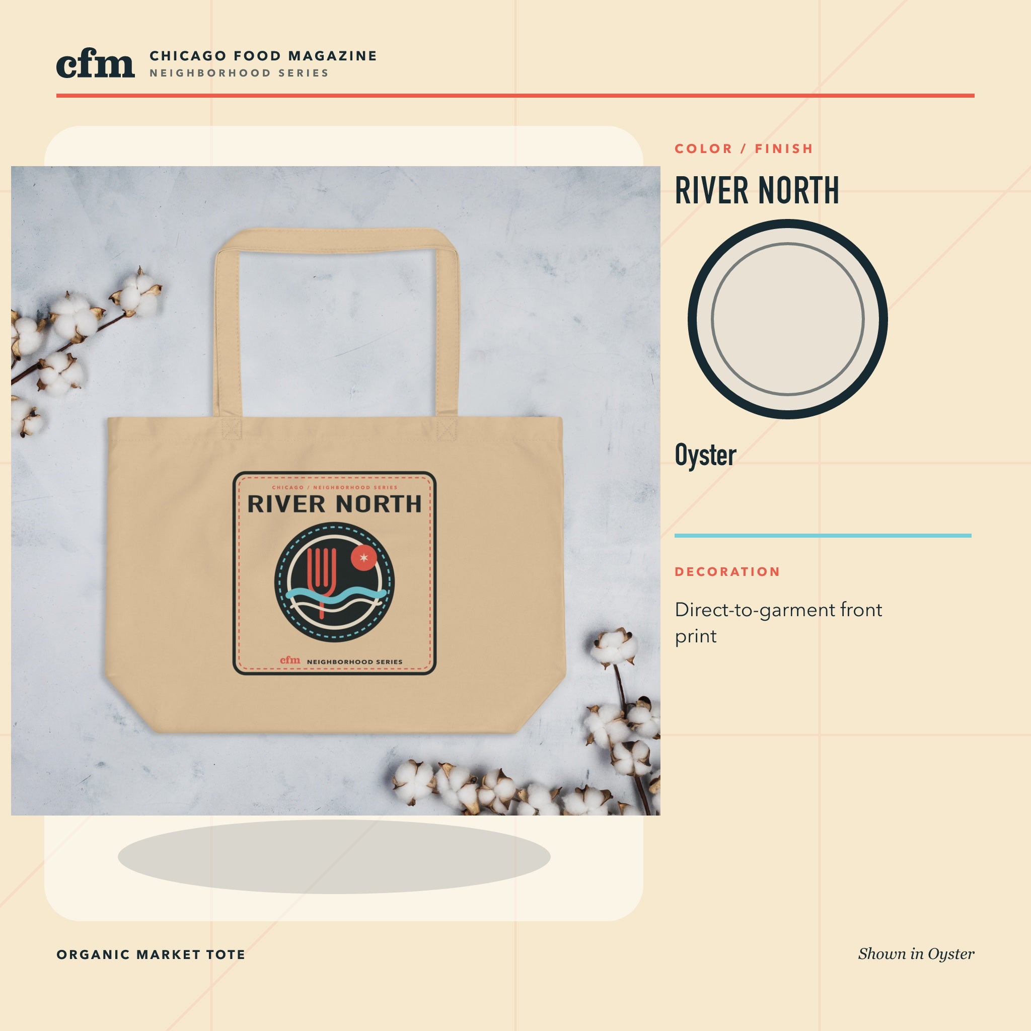 River North organic market tote, Oyster color and finish