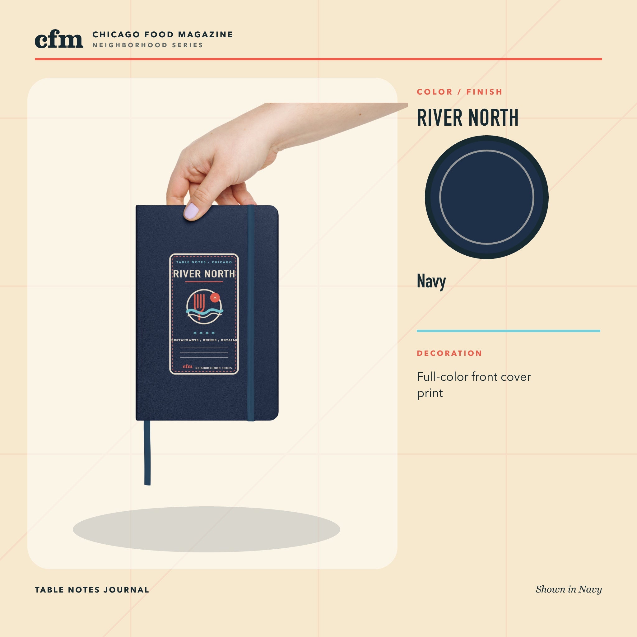 River North table notes journal, Navy color and finish