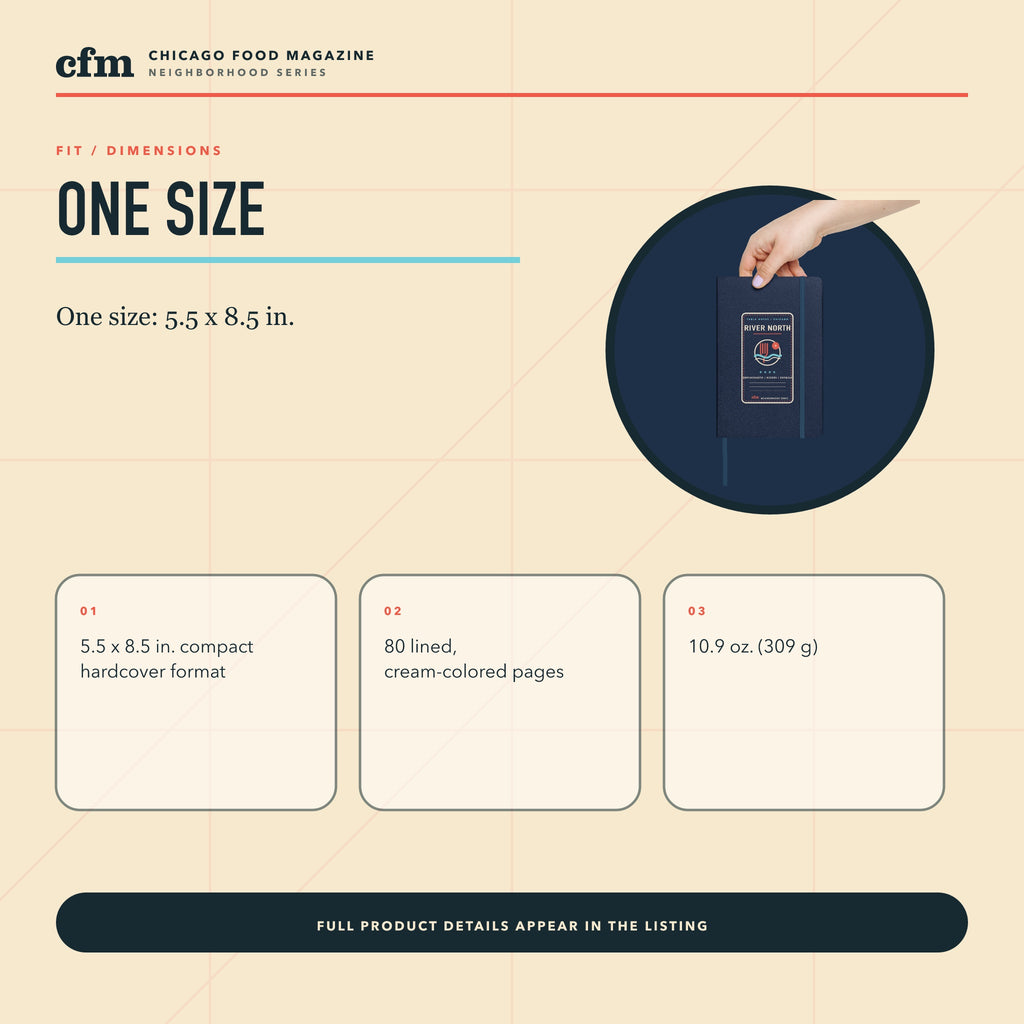River North table notes journal, size, fit, and dimensions guide