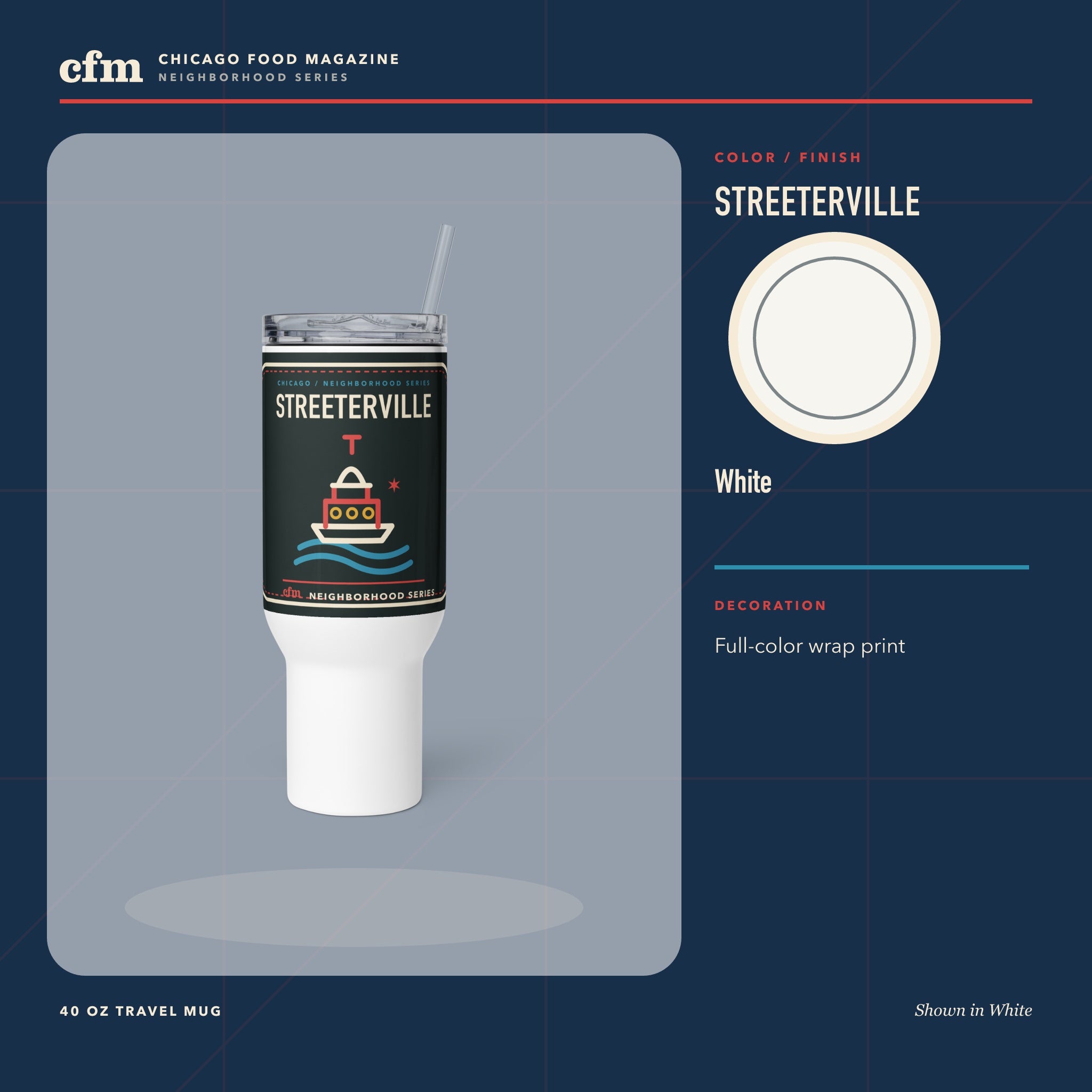 Streeterville 40 oz travel mug, White color and finish