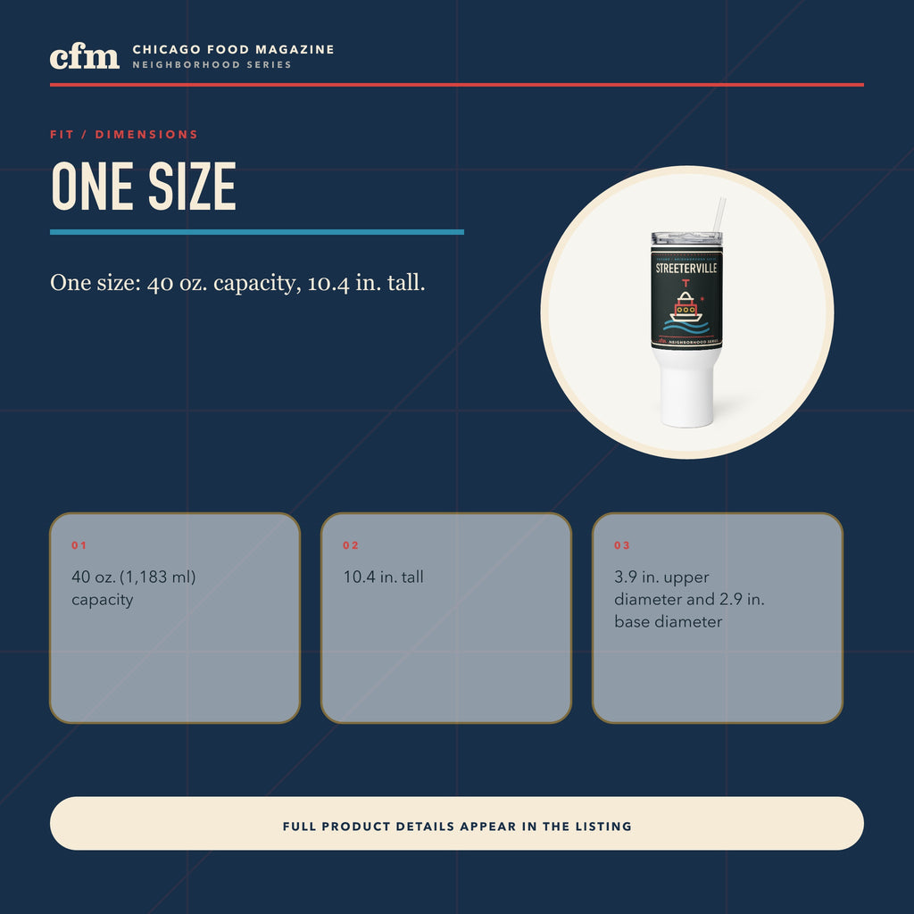 Streeterville 40 oz travel mug, size, fit, and dimensions guide