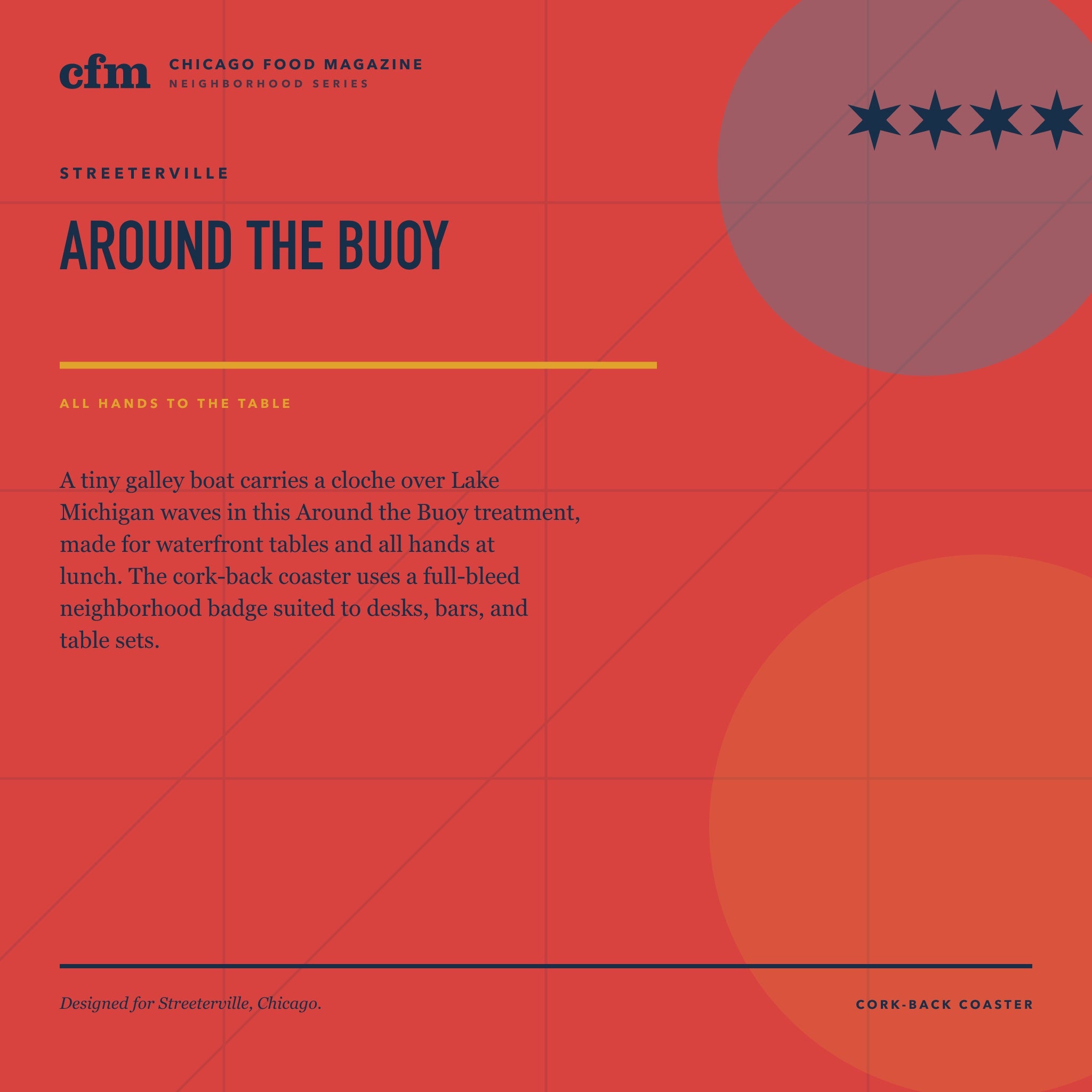 Streeterville cork-back coaster, Around the Buoy design story