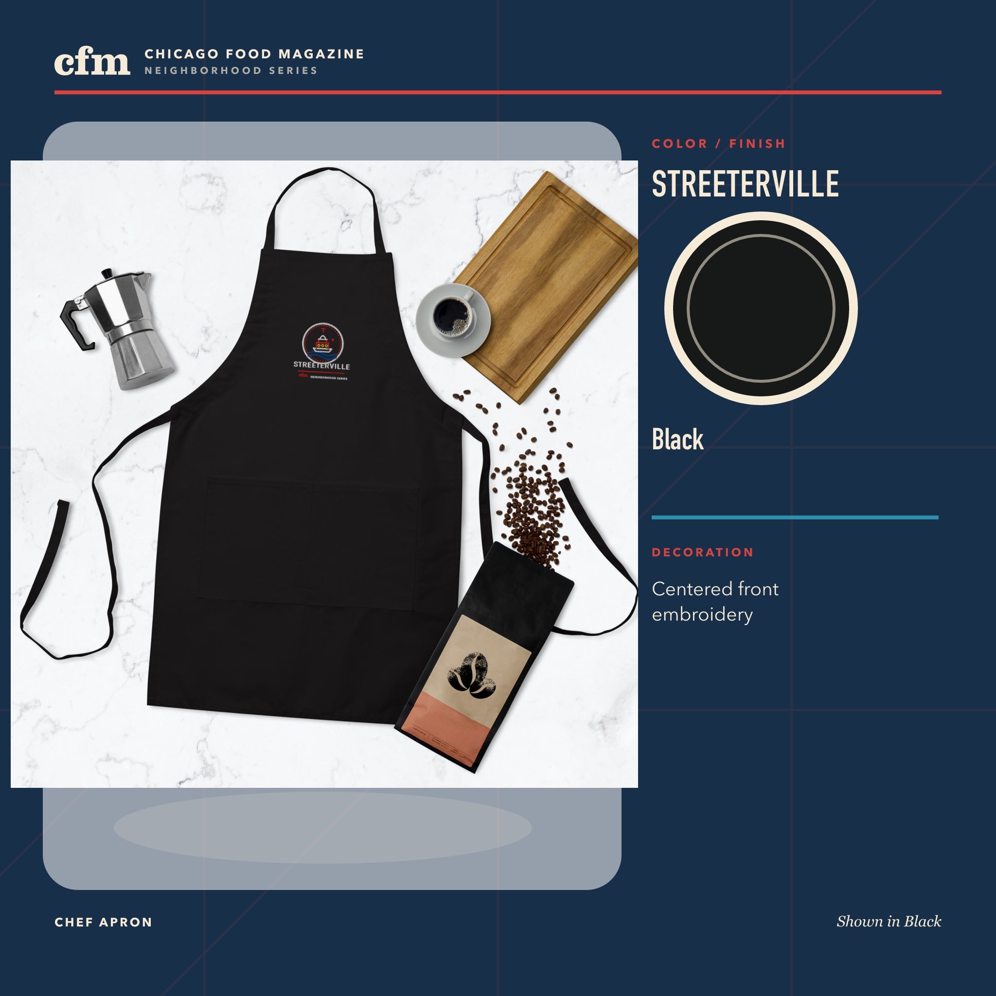 Streeterville chef apron, Black color and finish
