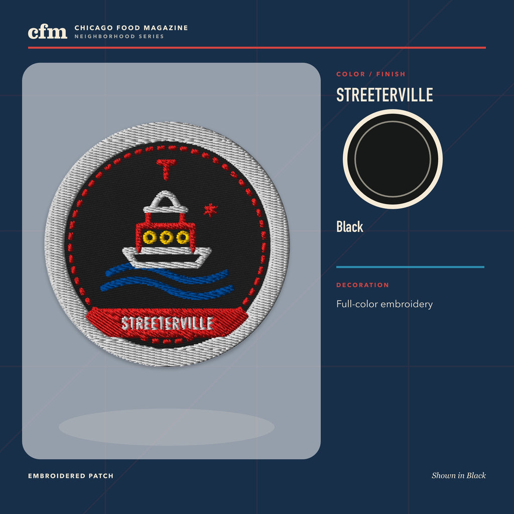 Streeterville embroidered patch, Black color and finish