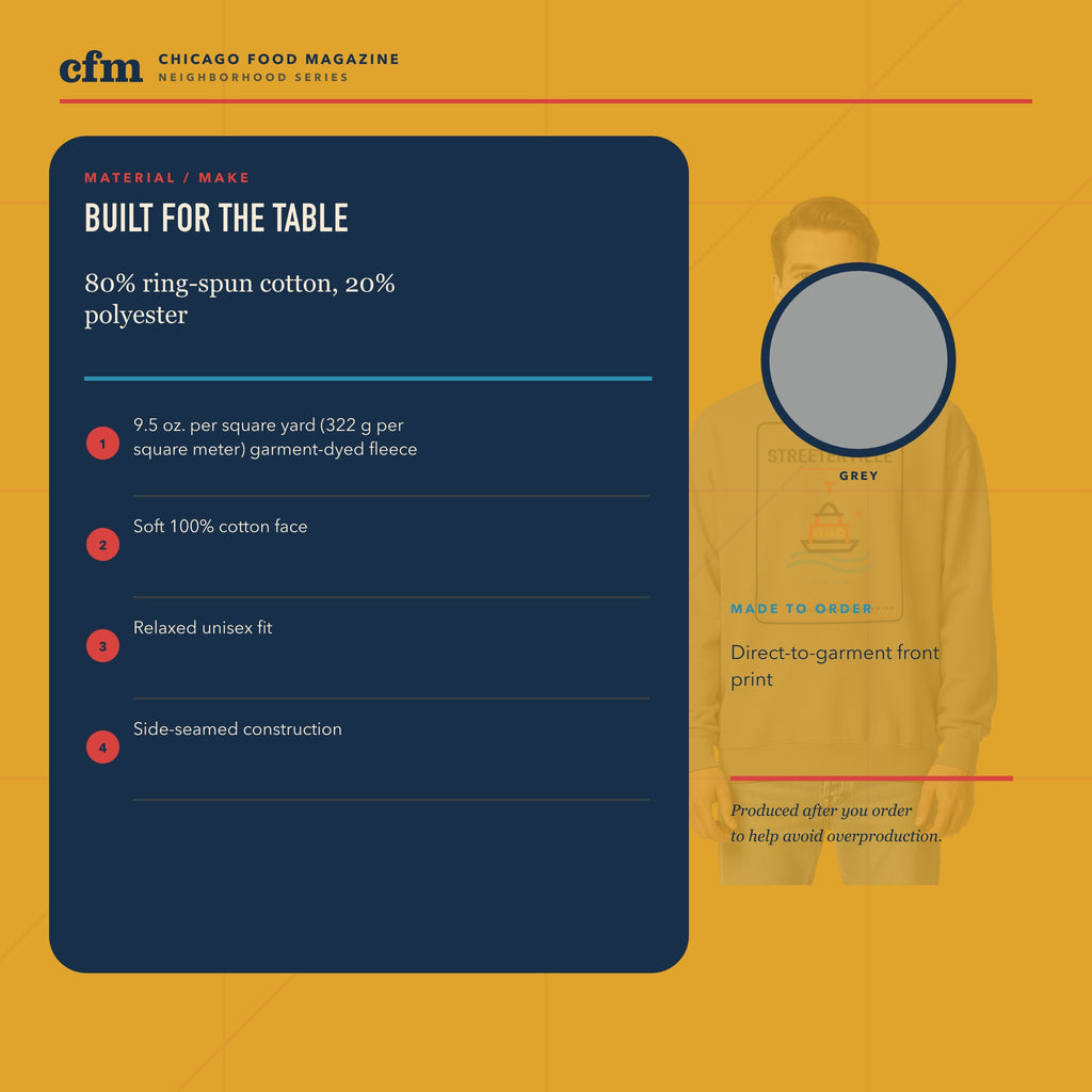 Streeterville garment-dyed crewneck, materials and construction details