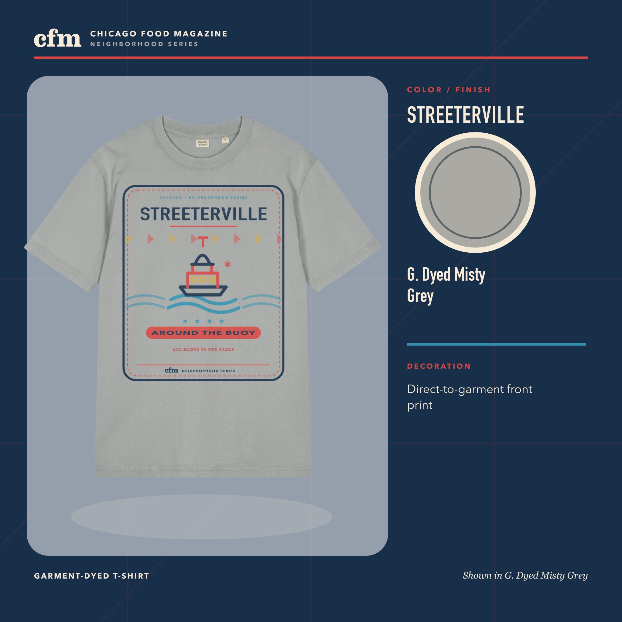 Streeterville garment-dyed t-shirt, G. Dyed Misty Grey color and finish
