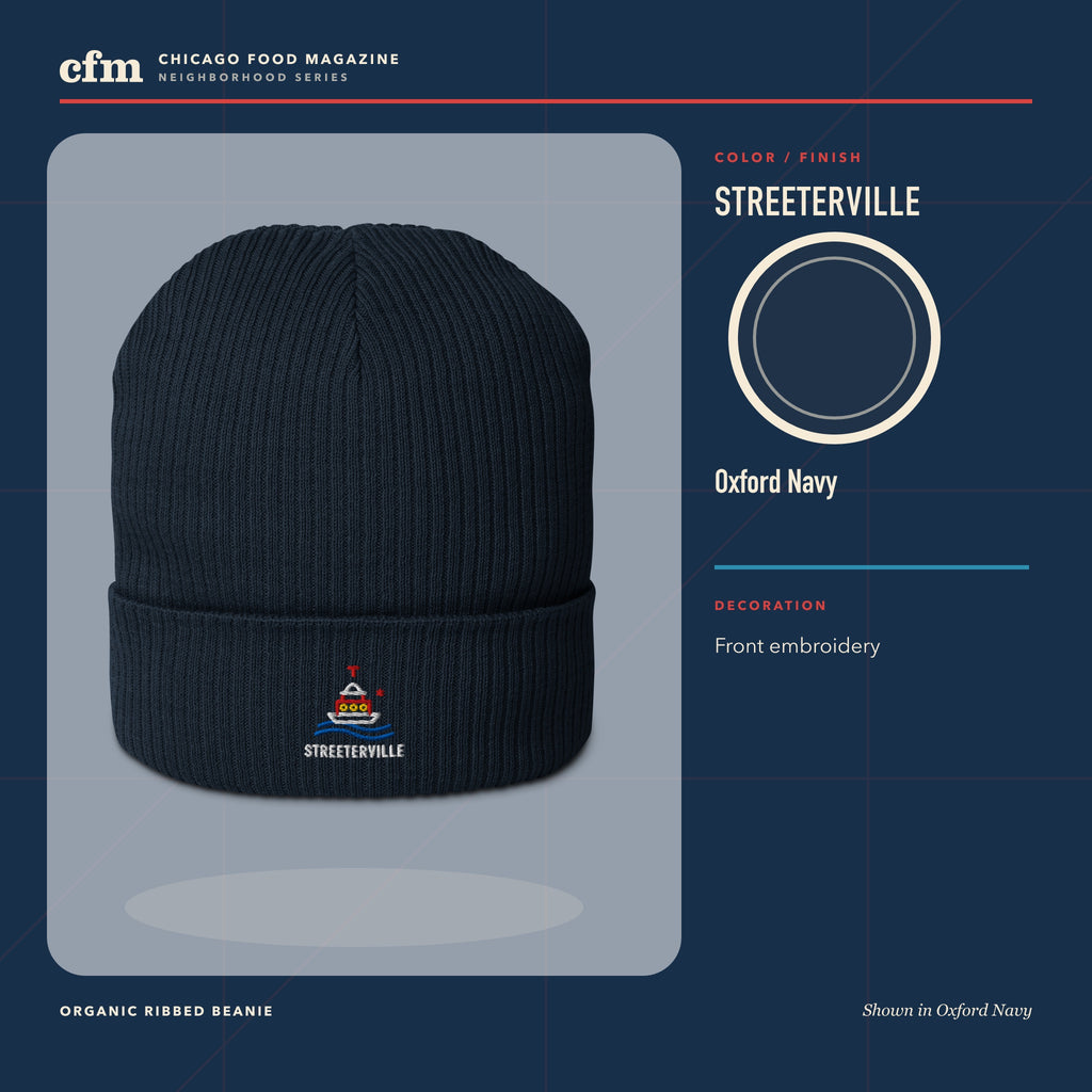 Streeterville organic ribbed beanie, Oxford Navy color and finish
